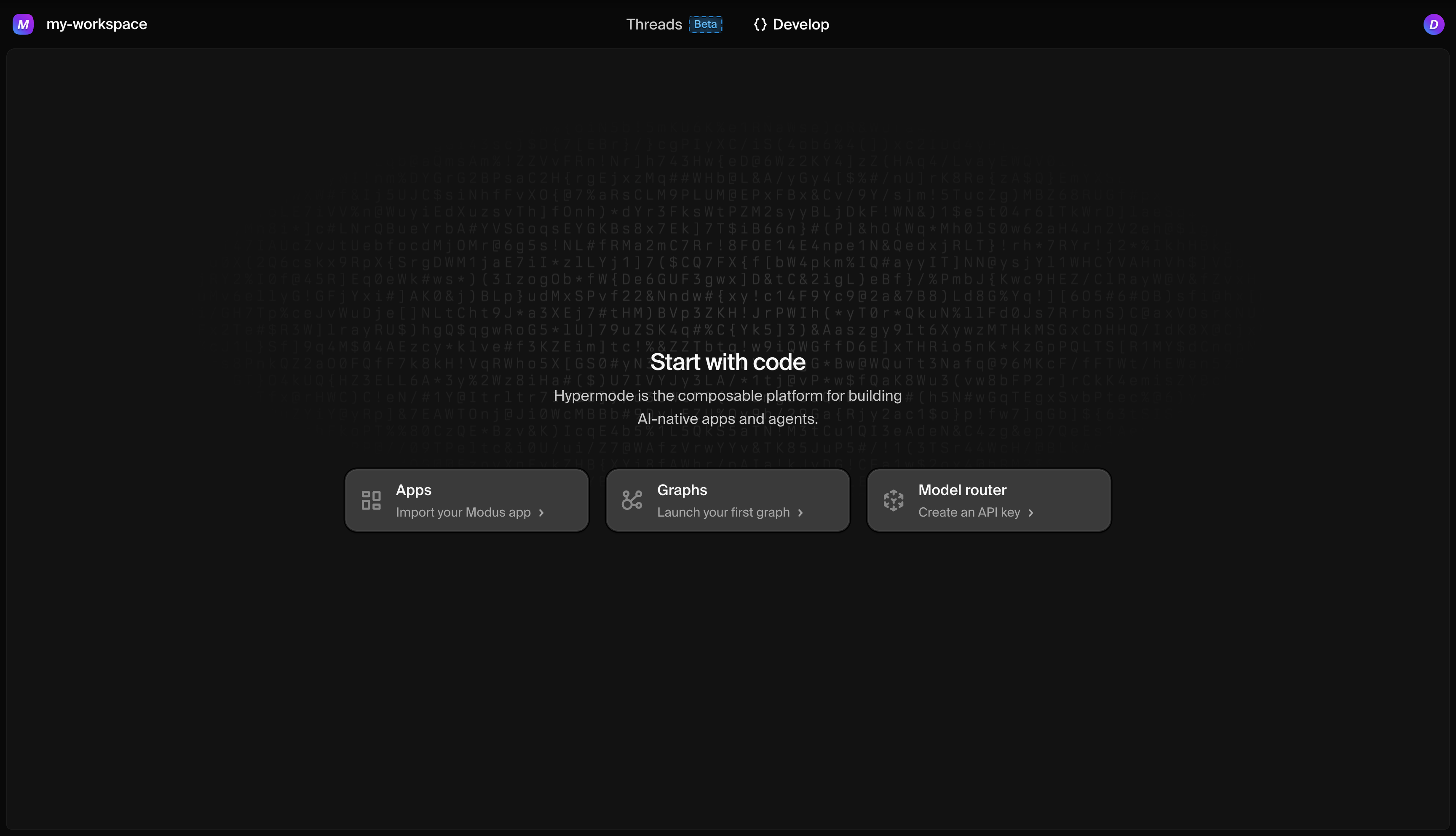 Hypermode dashboard showing Apps option
