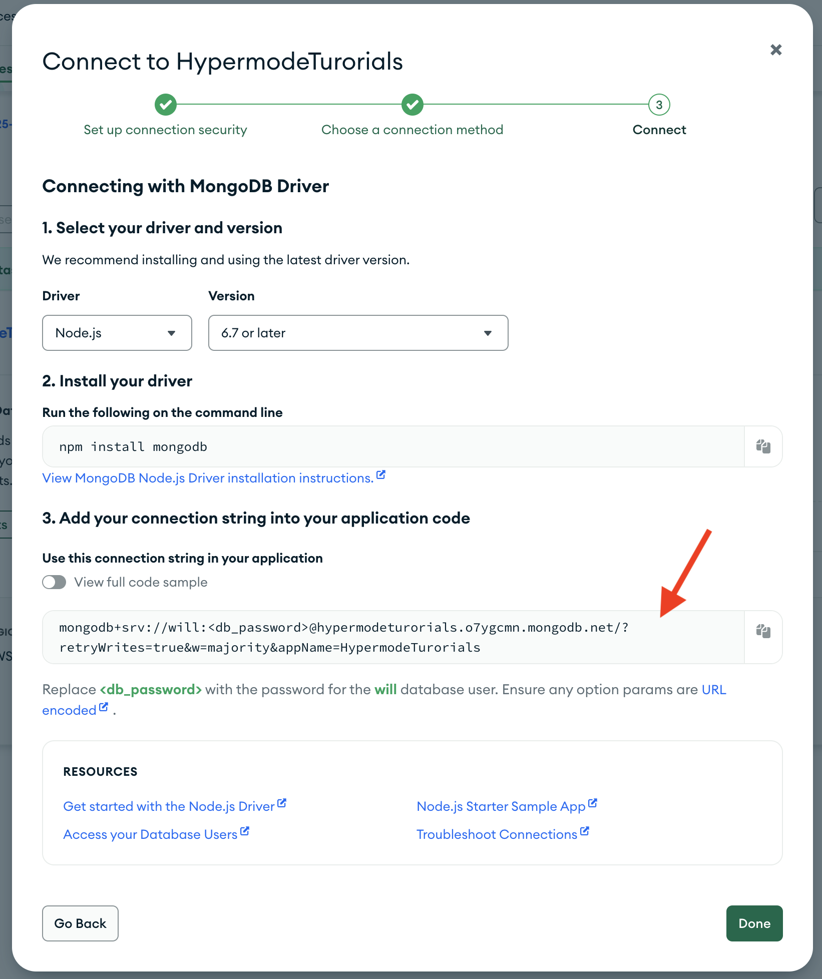 MongoDB connection string