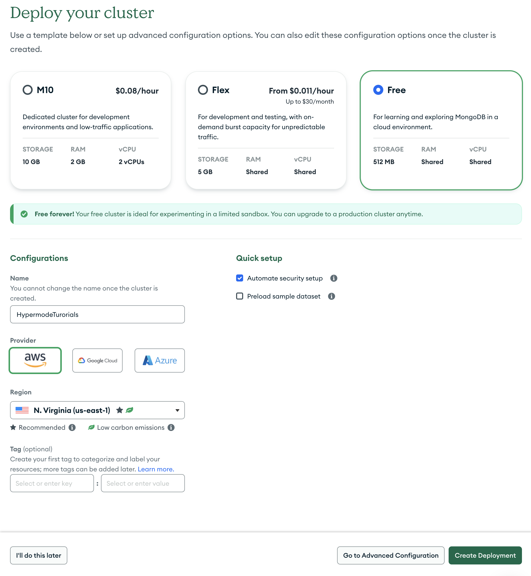 Create MongoDB cluster