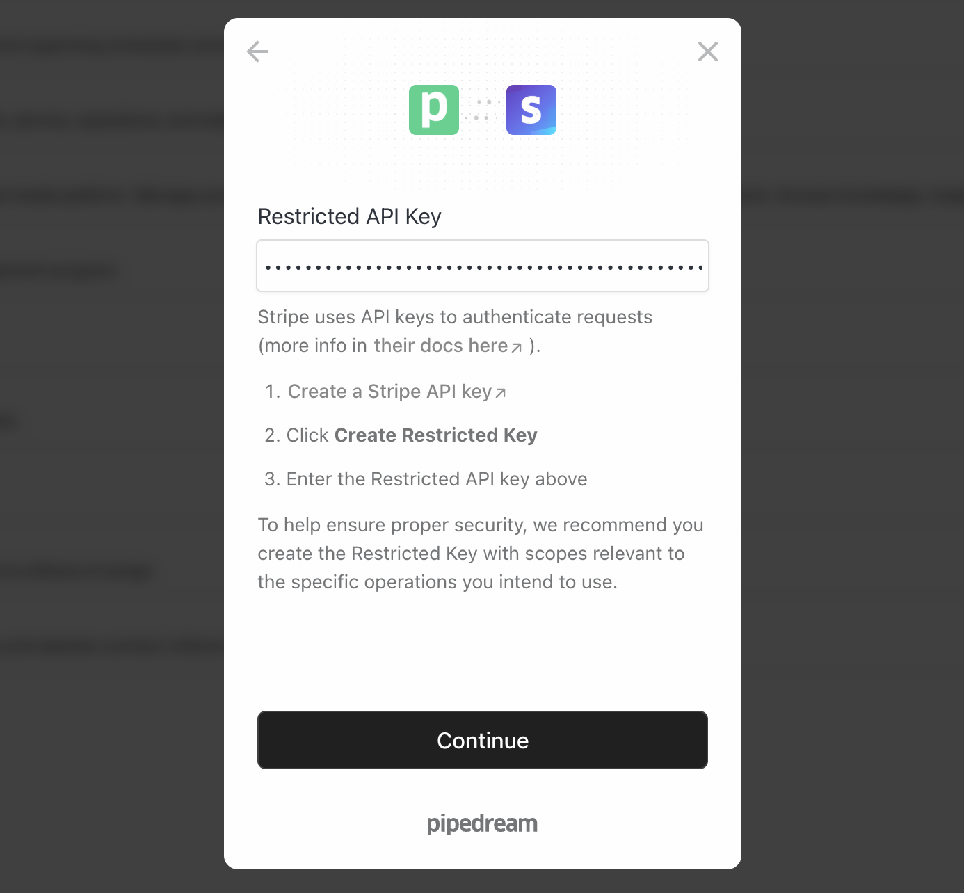 Stripe connection modal
