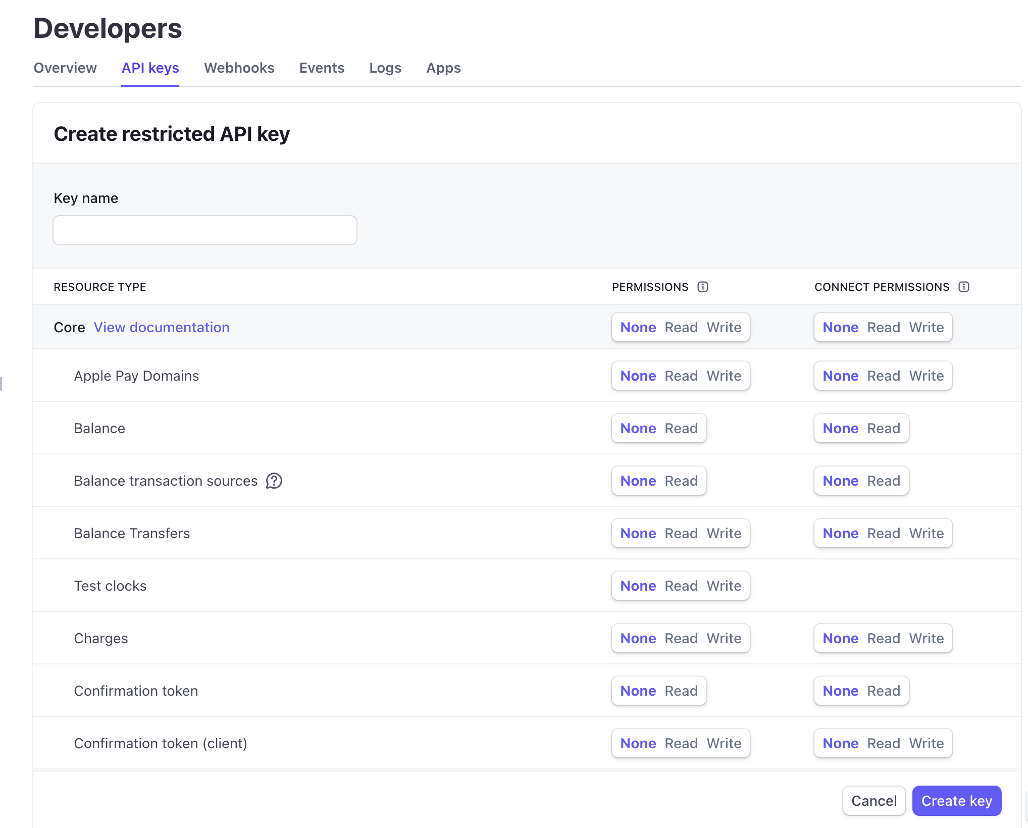 Create restricted key