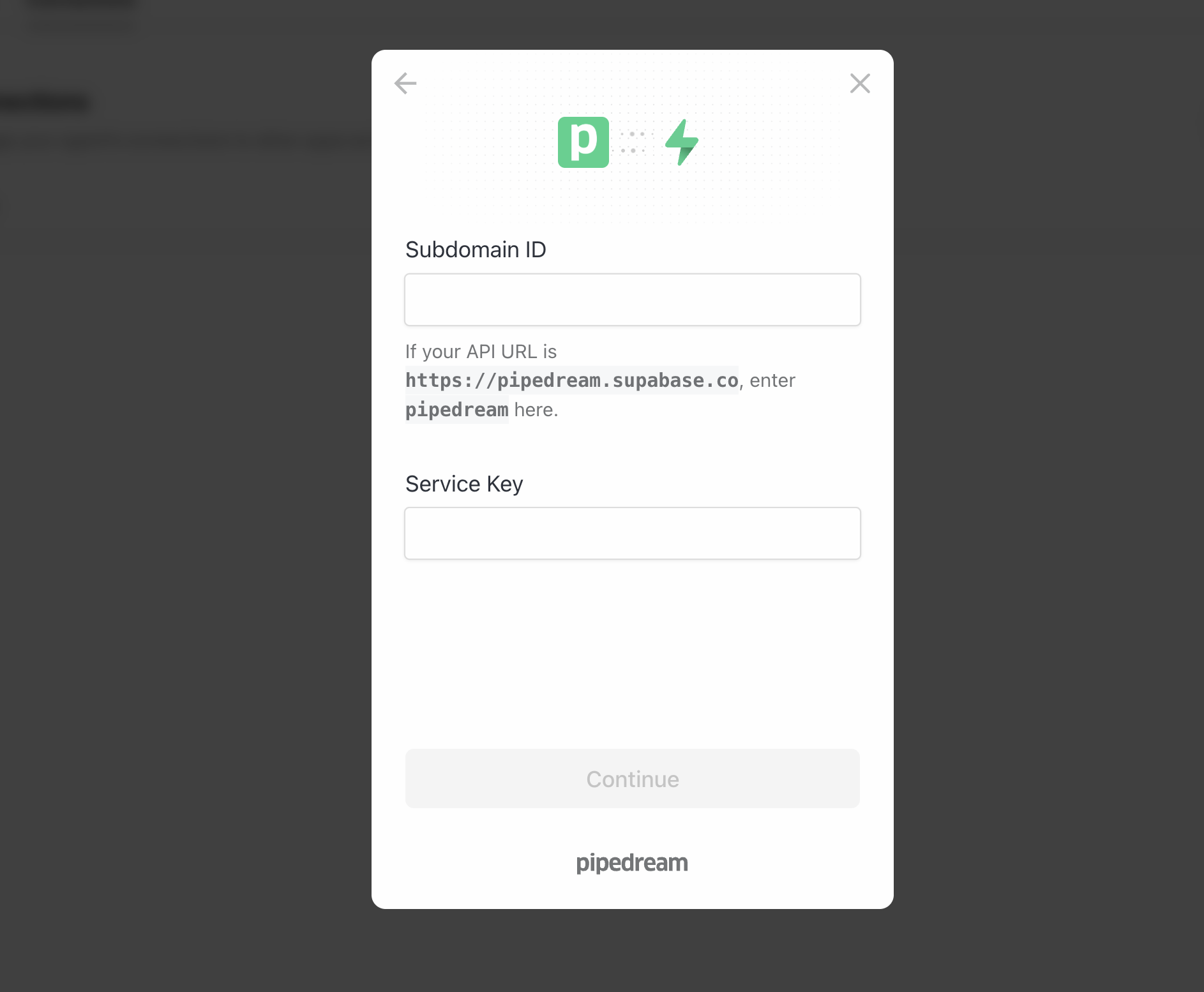 Supabase connection modal