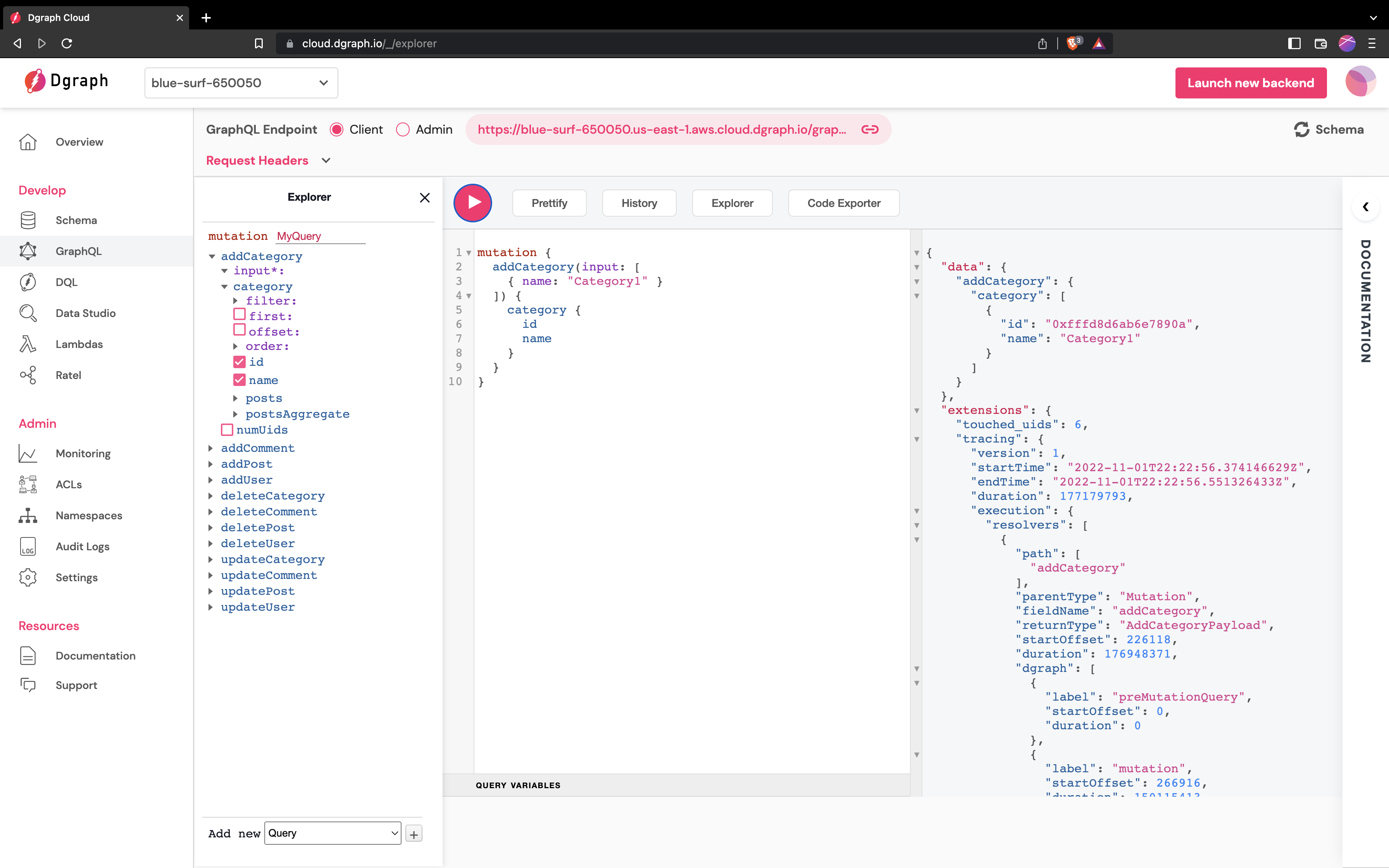 run a mutation with auto generated id in Dgraph Cloud
