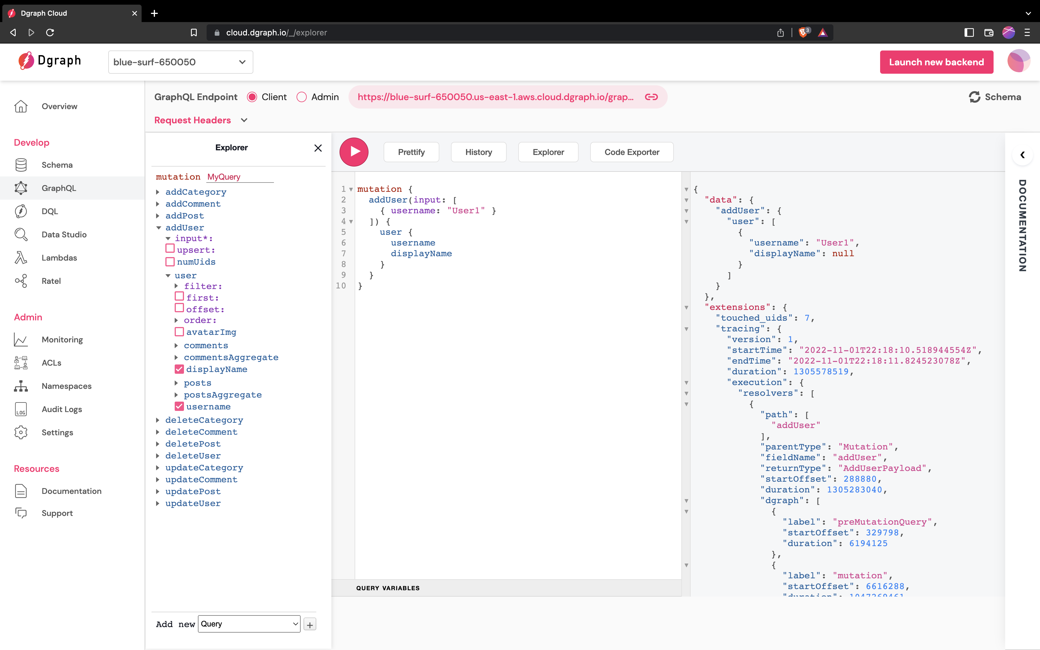 run a mutation in Dgraph Cloud