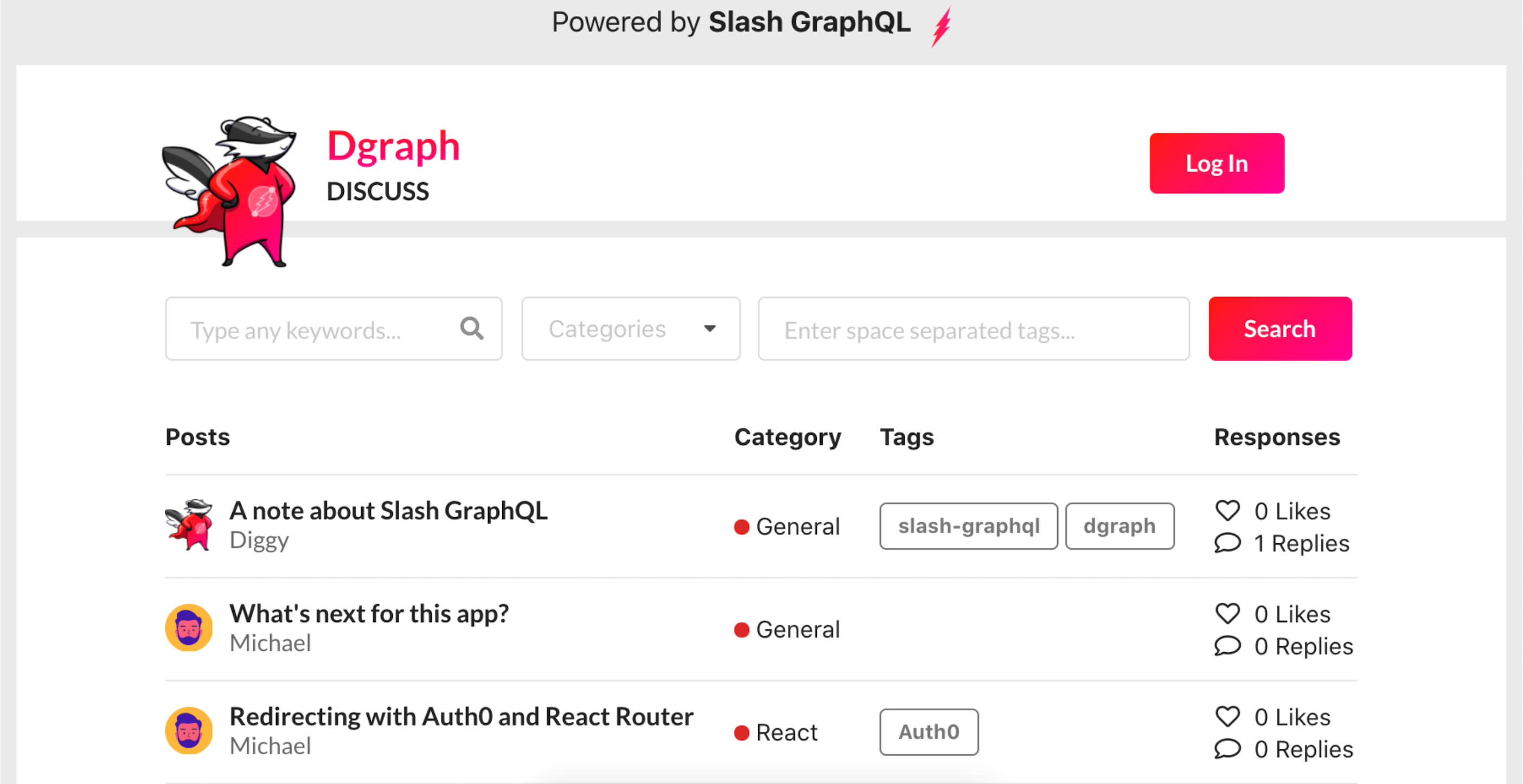 message board app main page