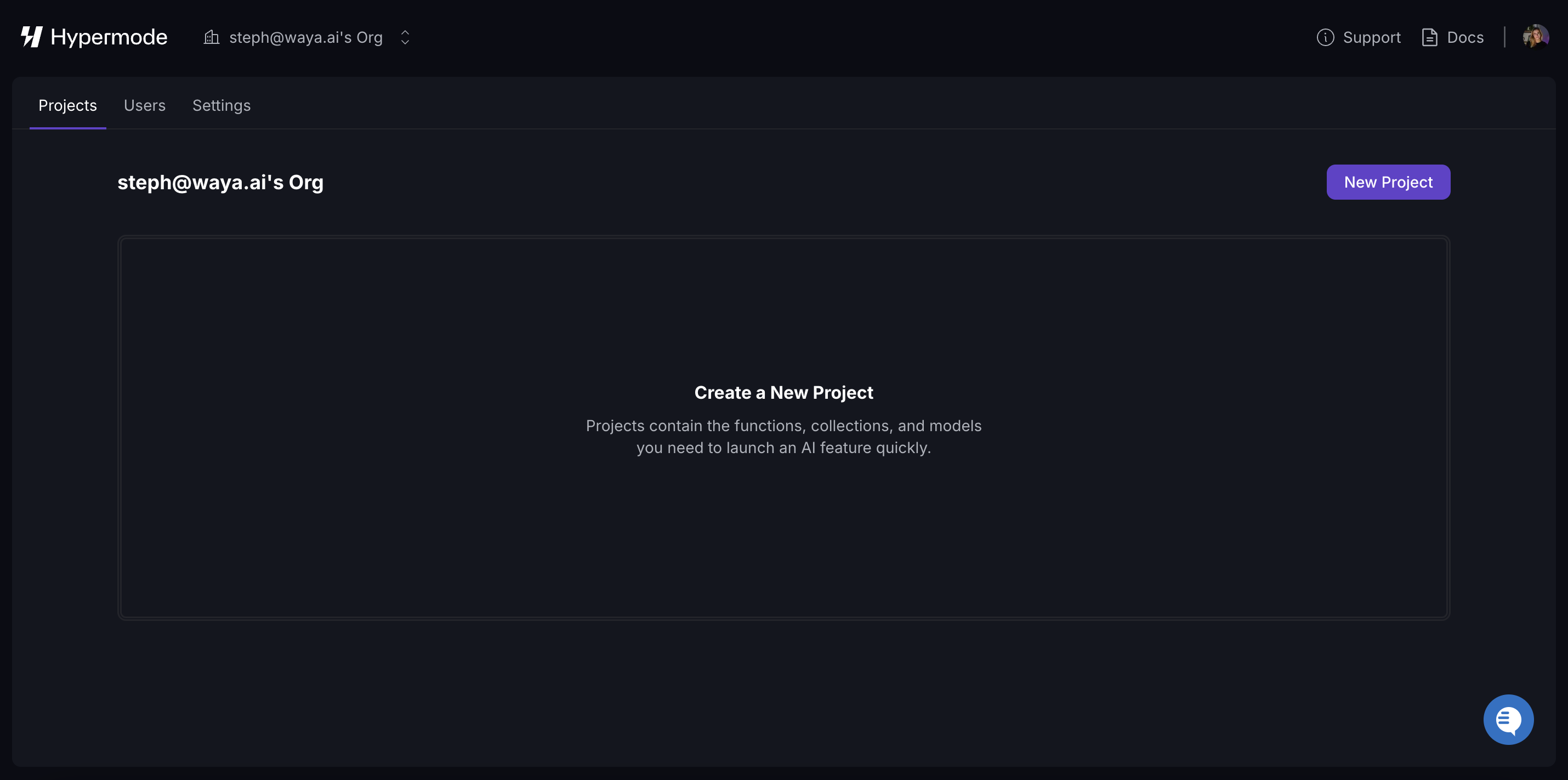 The Hypermode projects dashboard.