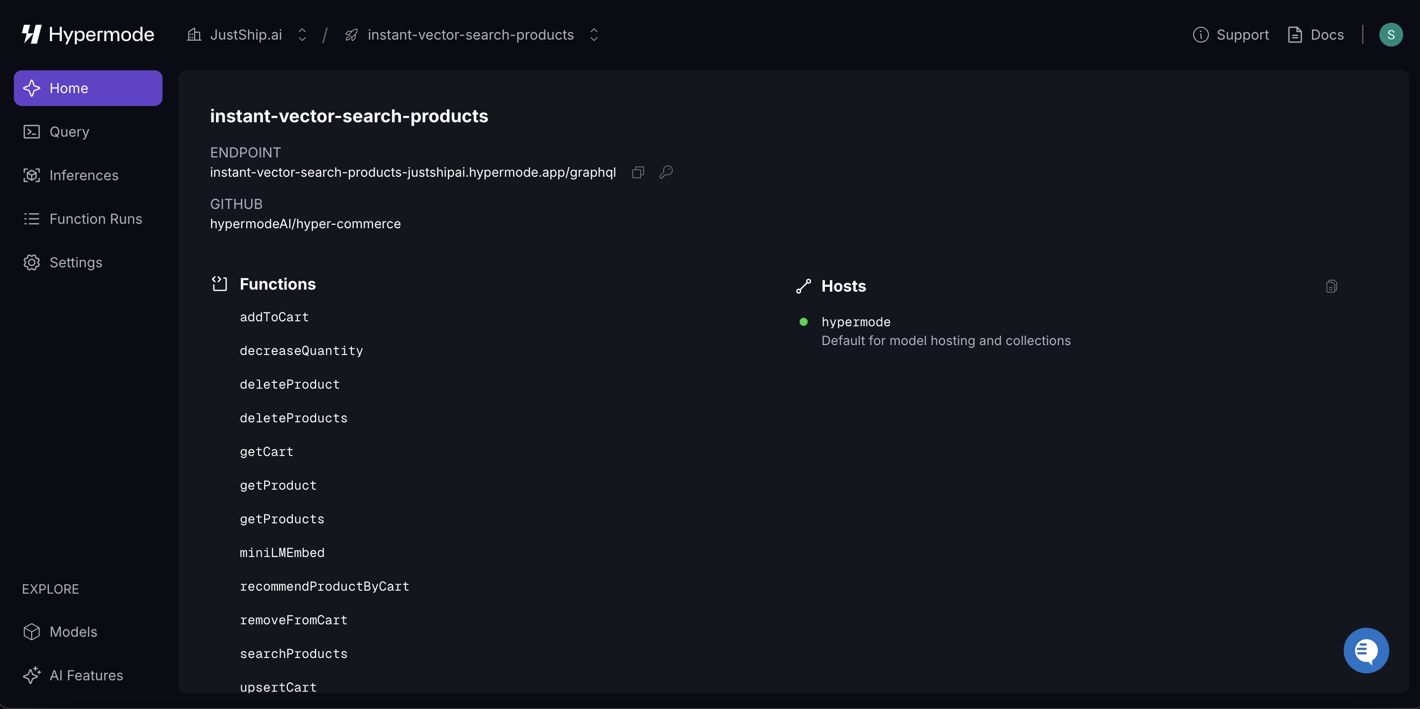 The Hypermode project dashboard.
