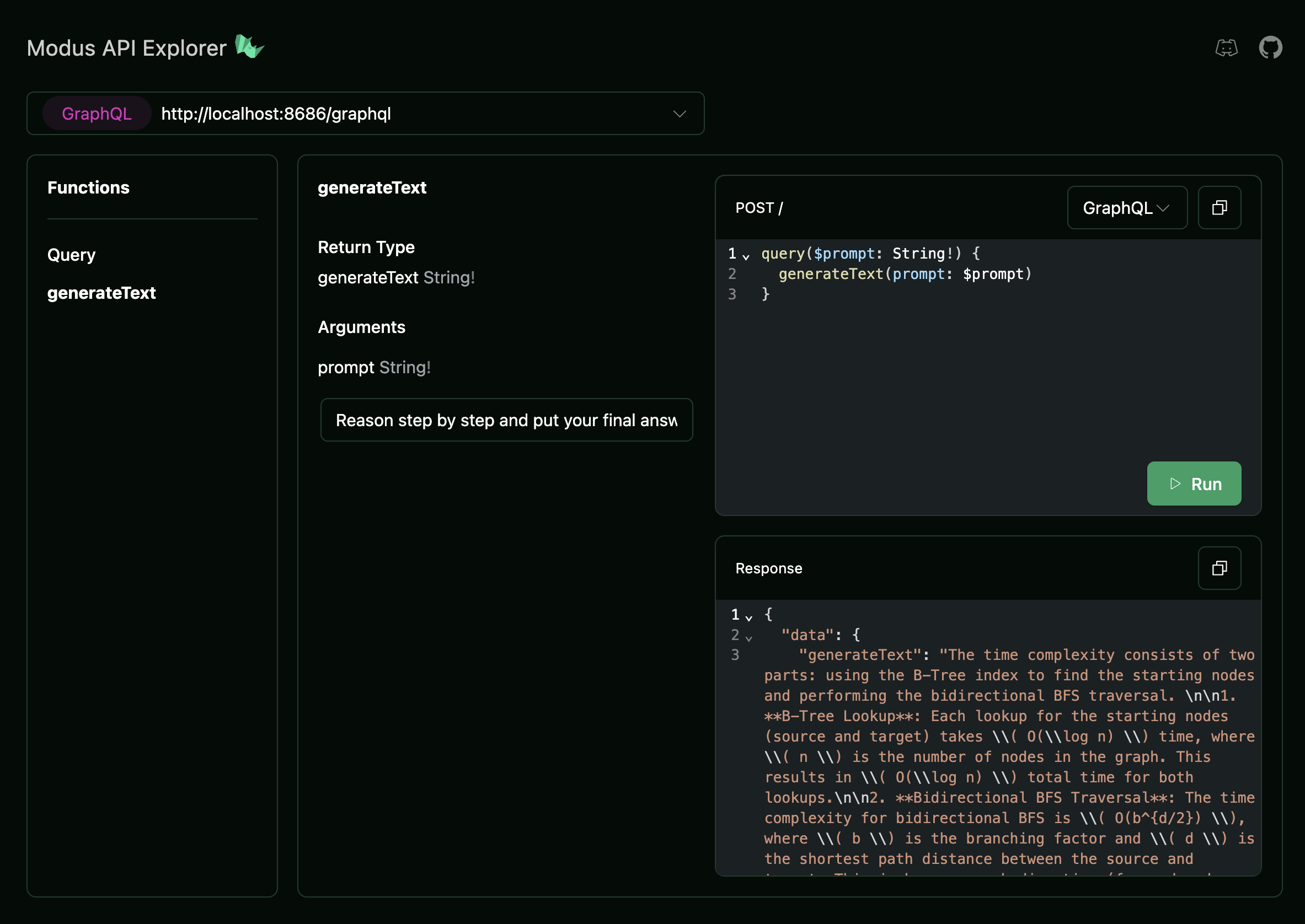 Querying the DeepSeek model using the Modus API Explorer