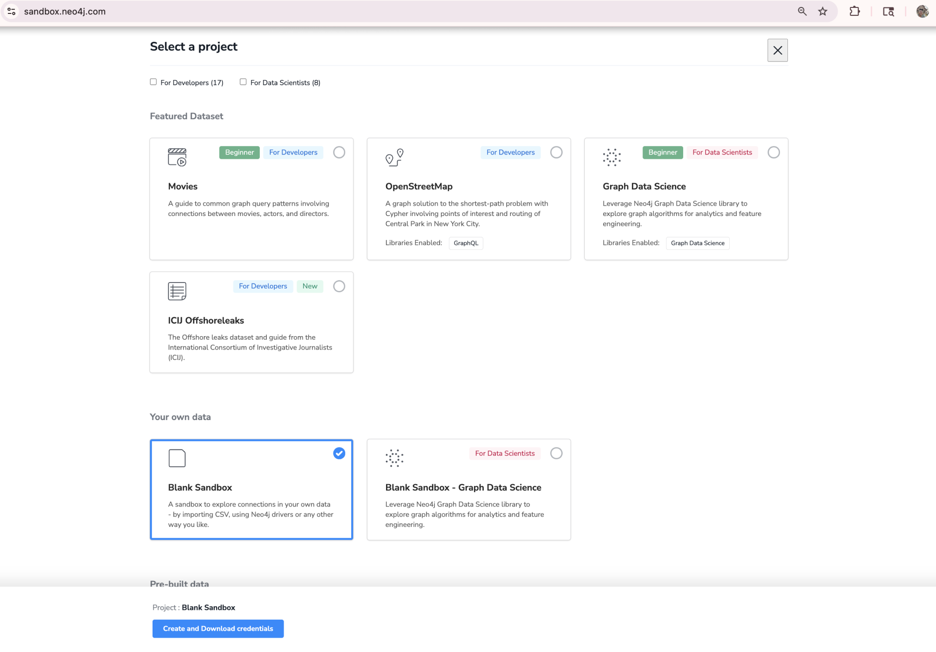 Create blank sandbox
