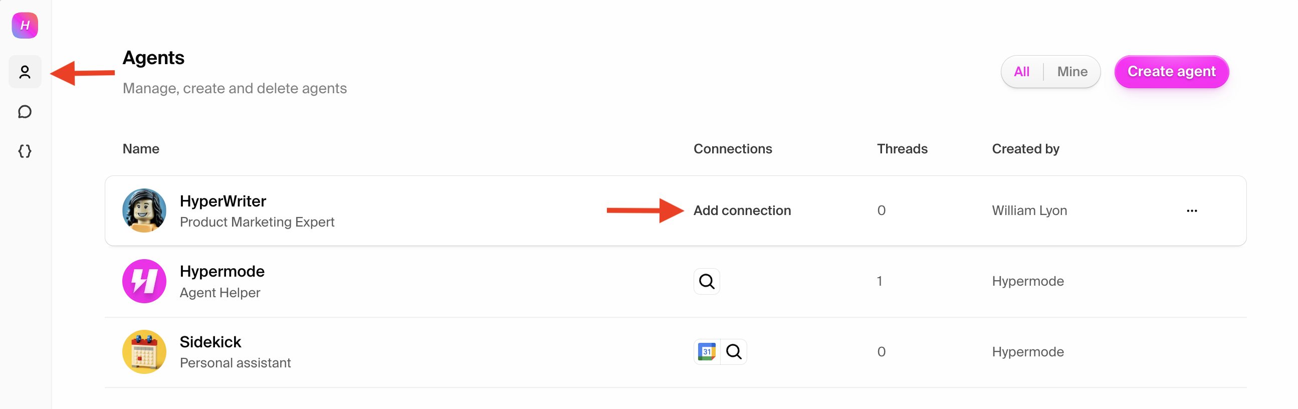 Enable connections and start working with your agent