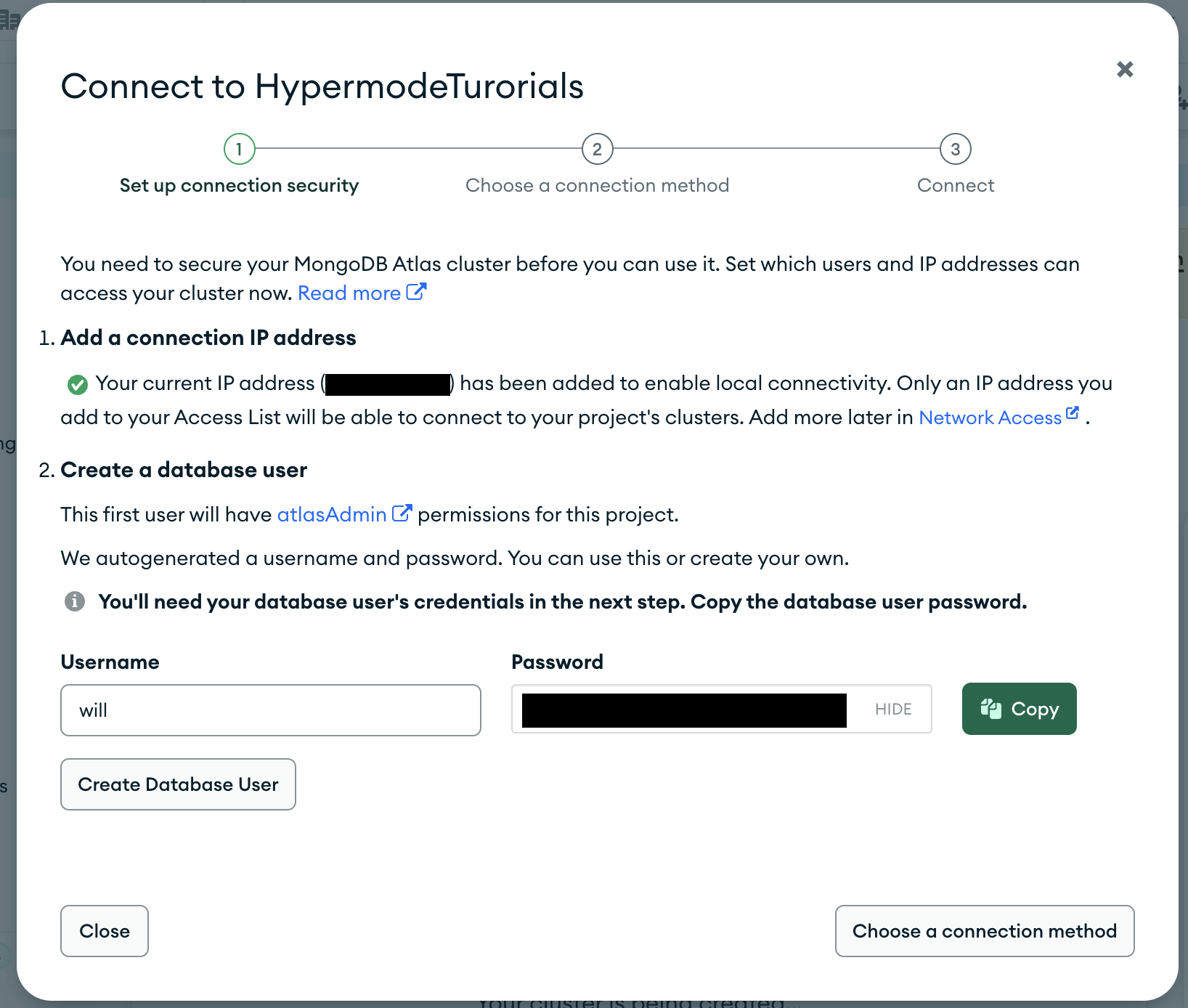 Create MongoDB user