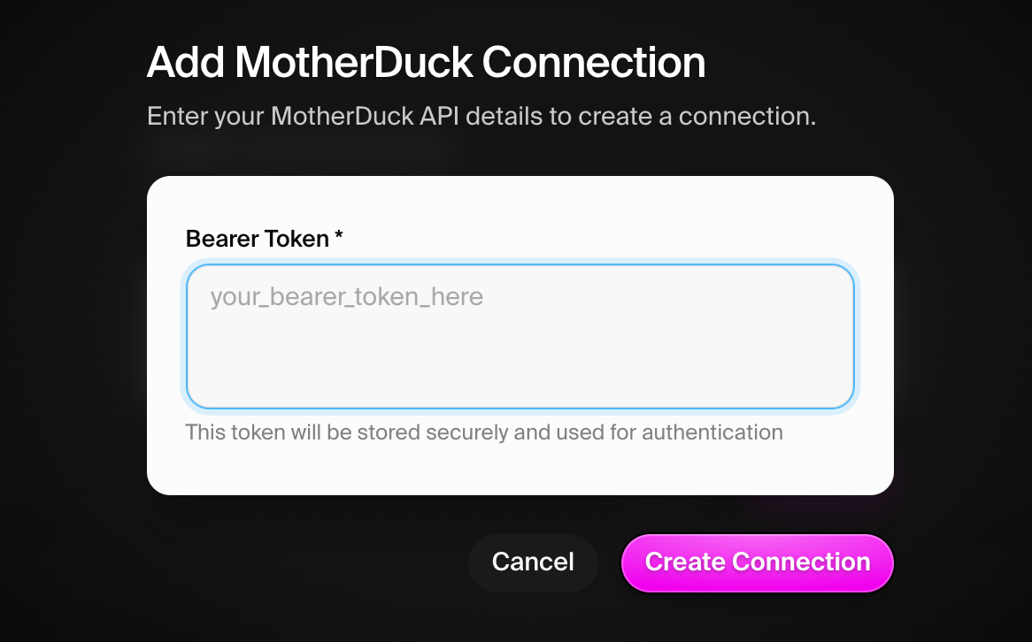 MotherDuck connection modal