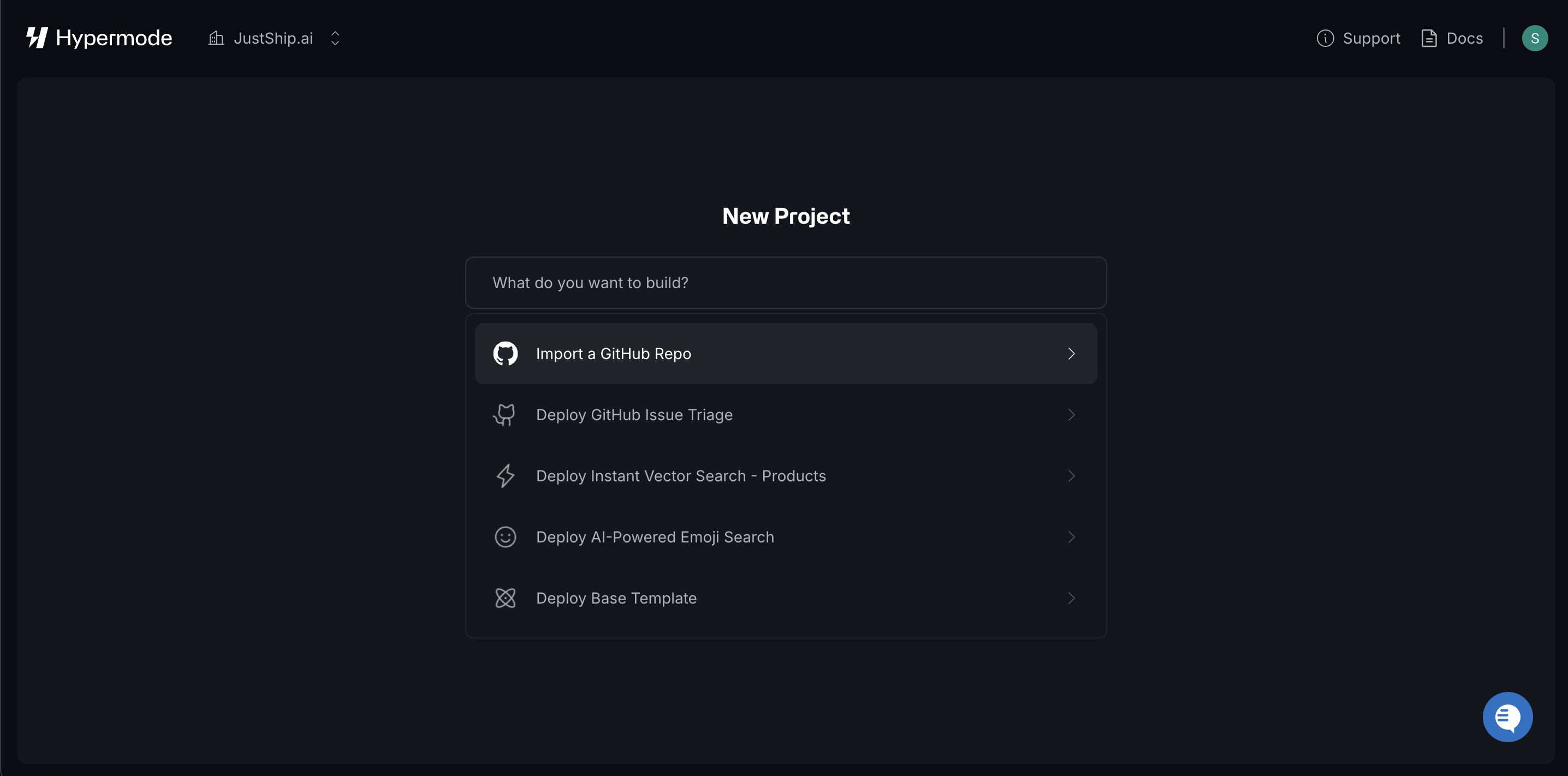 Selecting 'import a GitHub repo' from the dropdown.