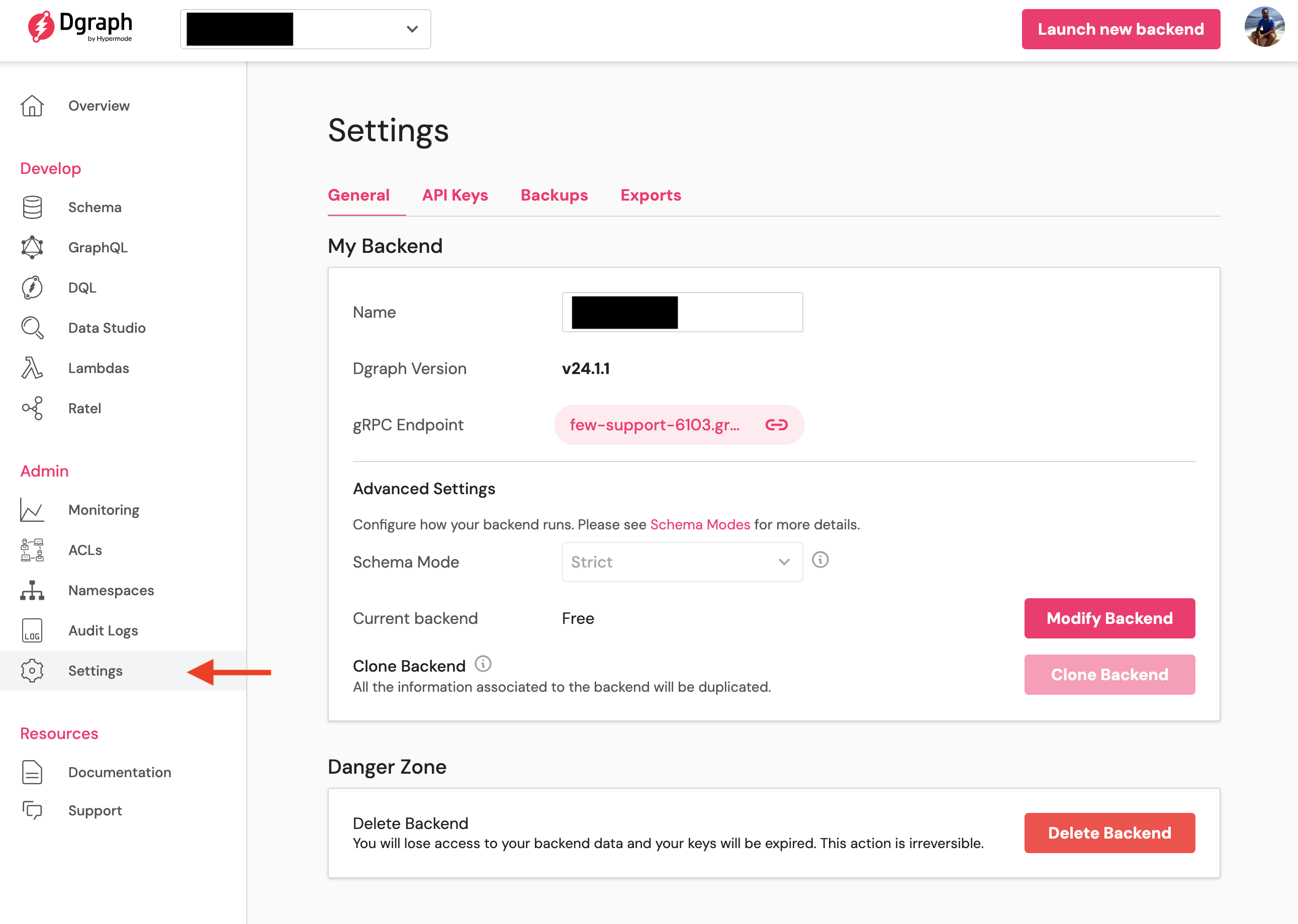 Dgraph Cloud Dashboard