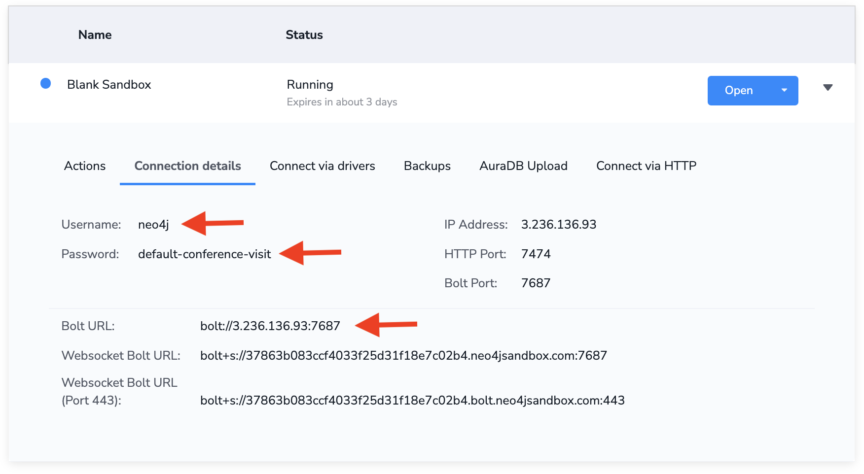 Connection details
