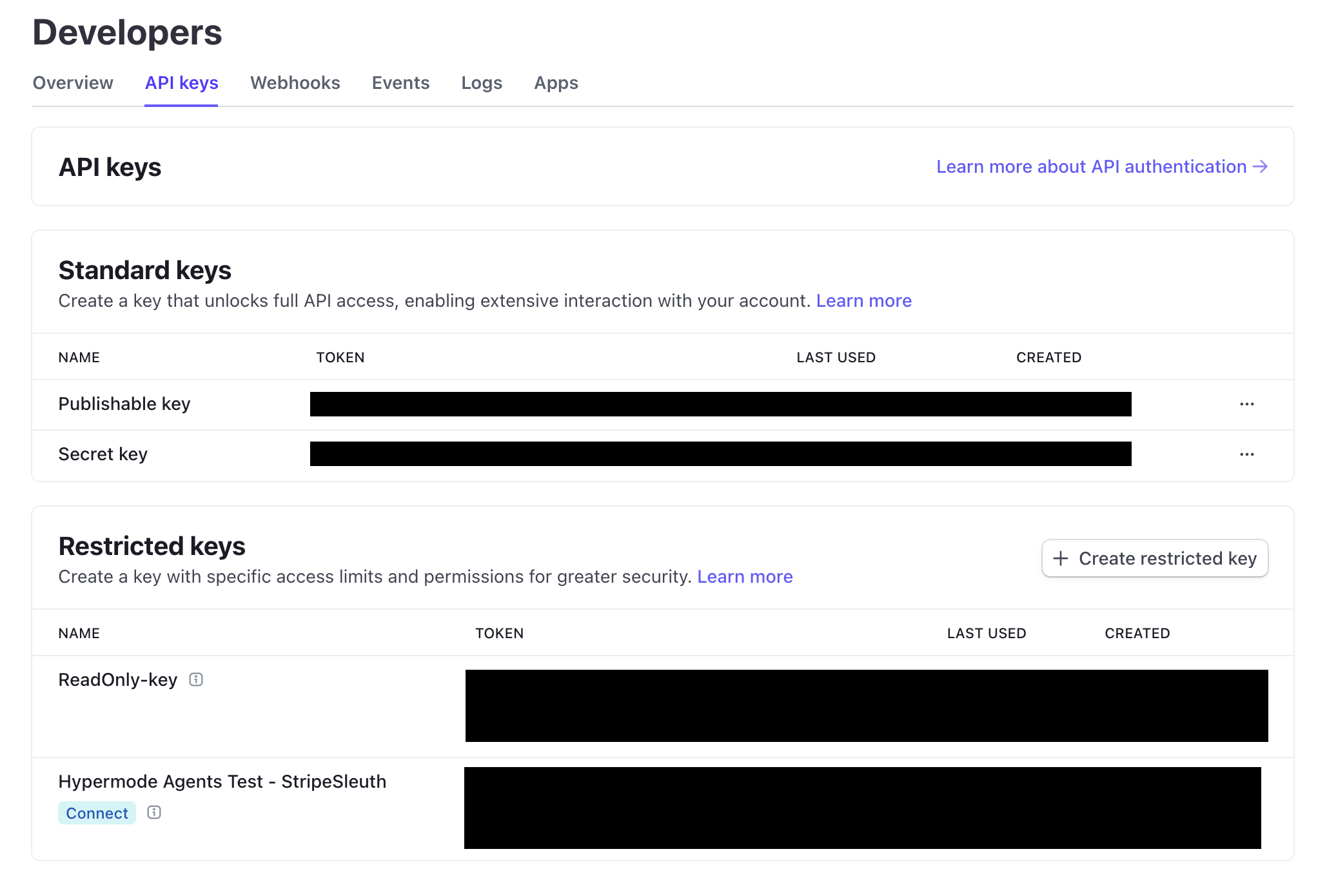 Stripe API keys