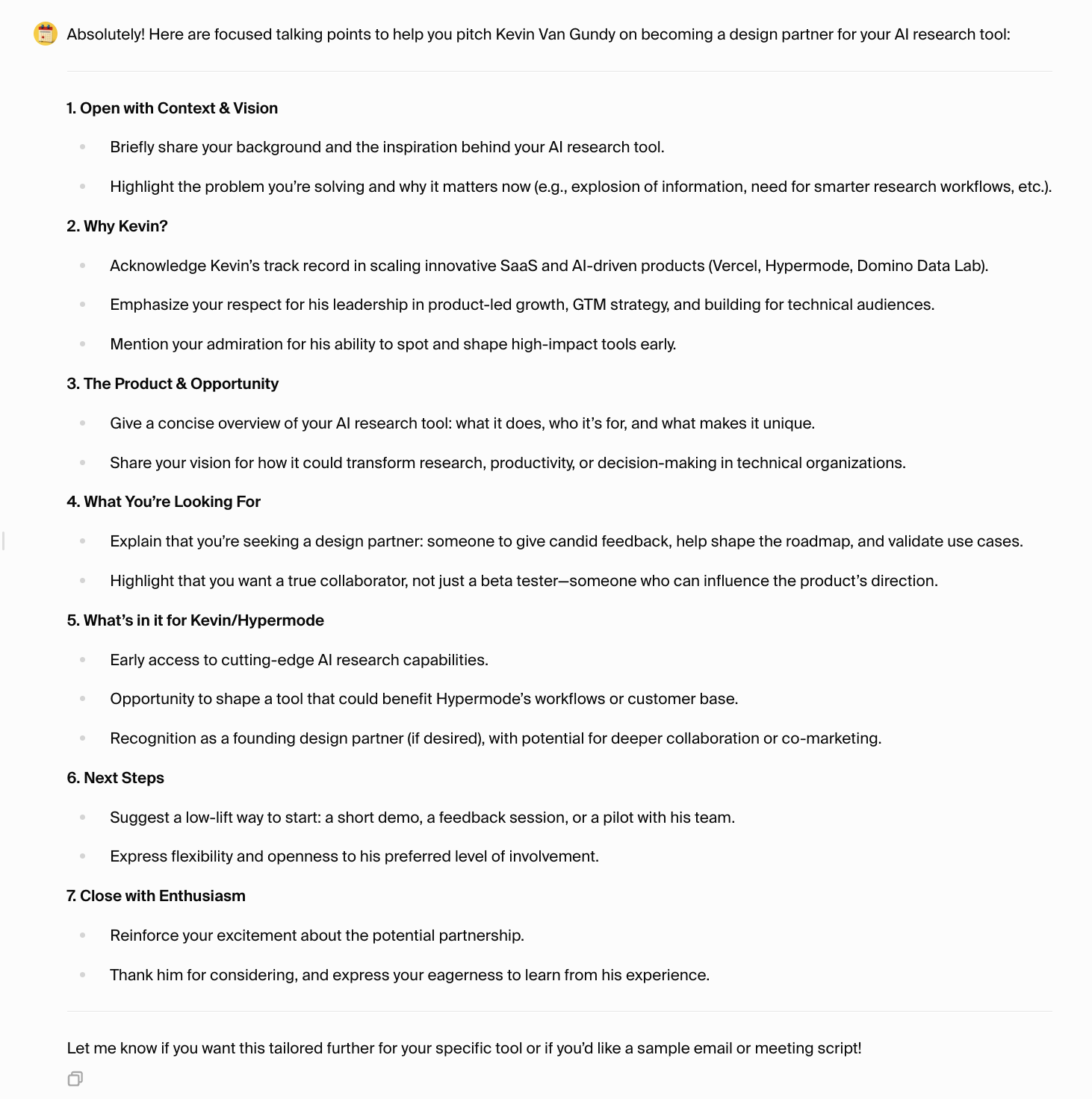 Generate talking points