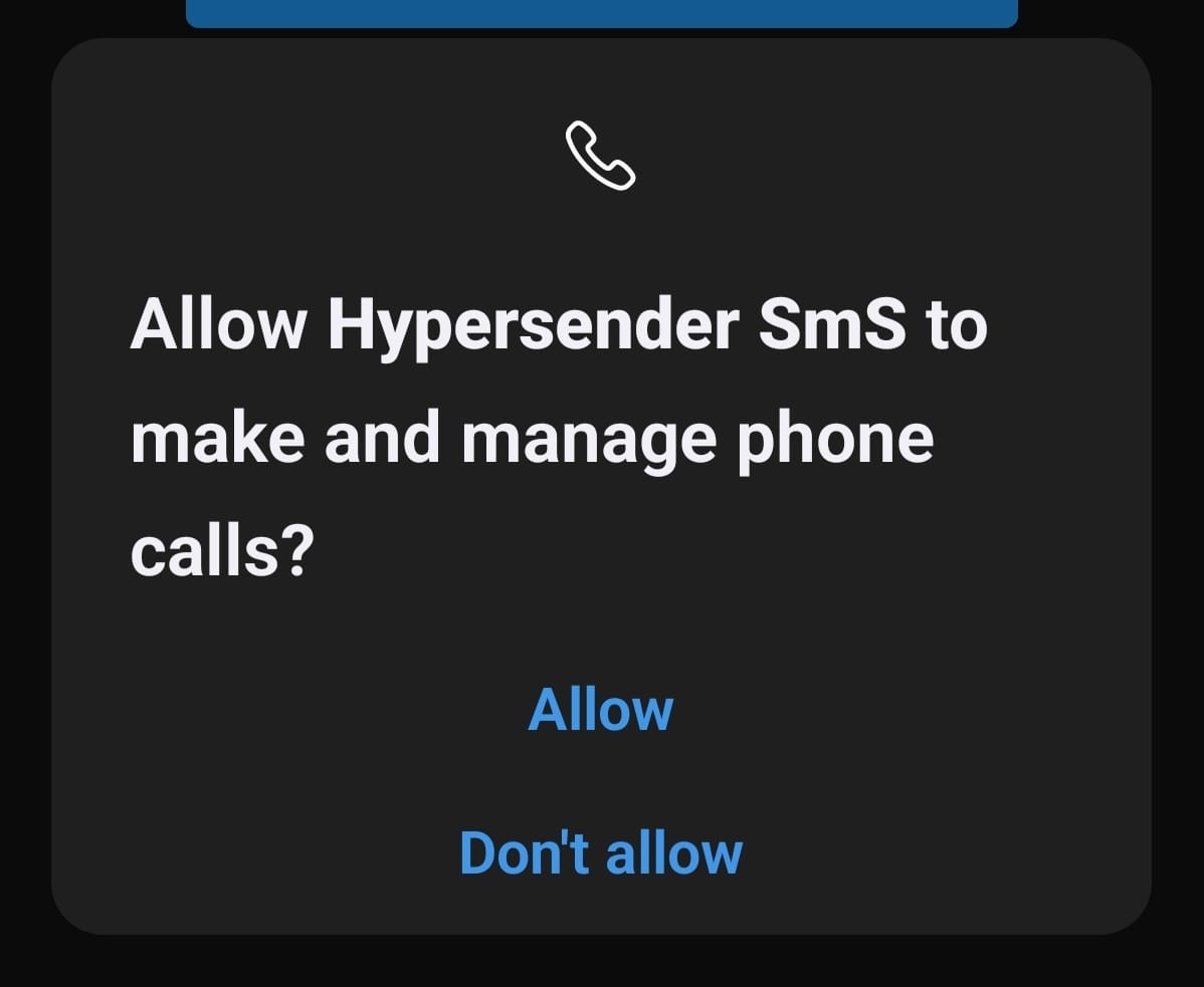 Allow Hypersender SmS to make and manage phone calls