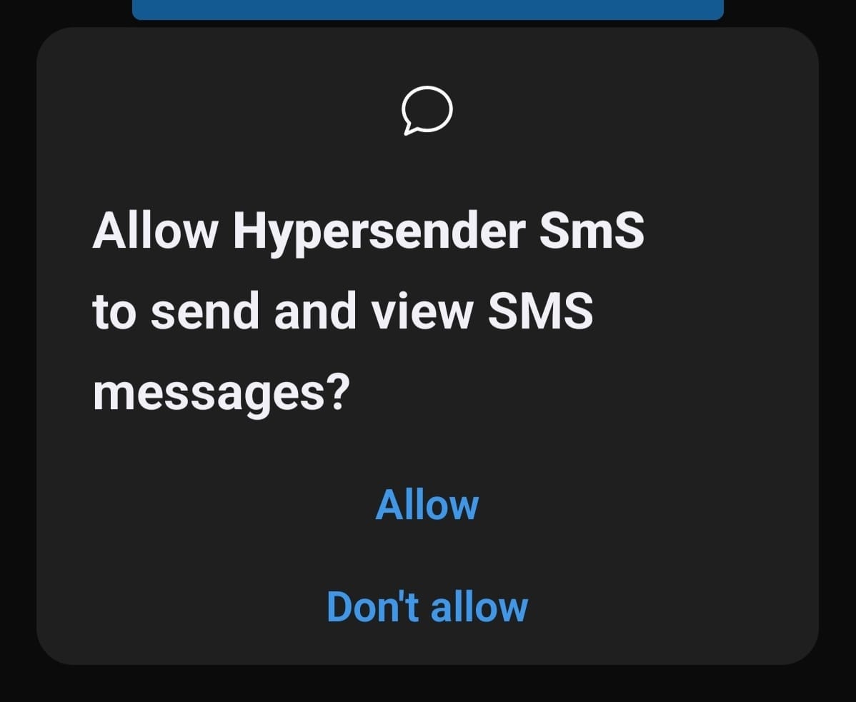 Allow Hypersender SmS to send and view messages