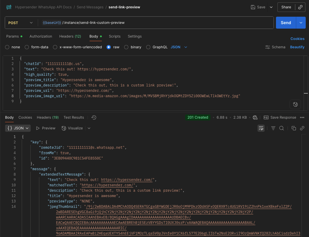 send link custom preview url preview