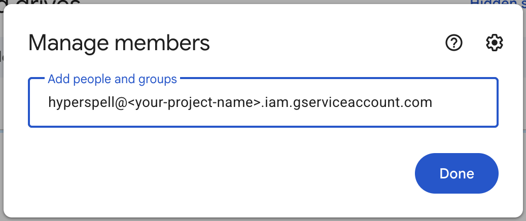 Sharing a Google Drive shared drive with the hyperspell service account email