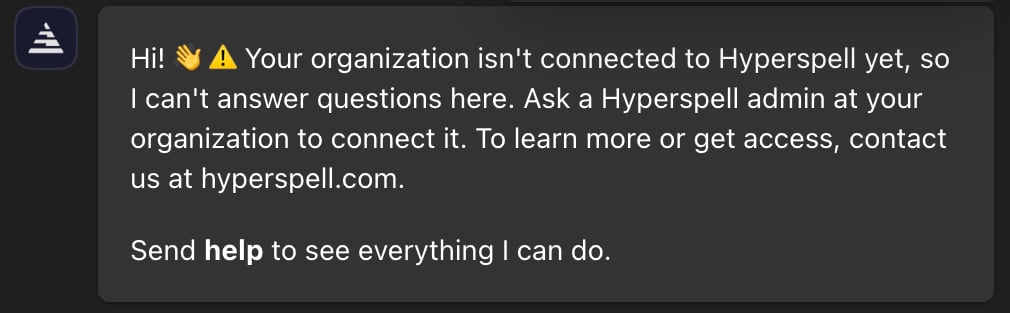 Hyperspell's reply in Teams when the tenant isn't connected yet