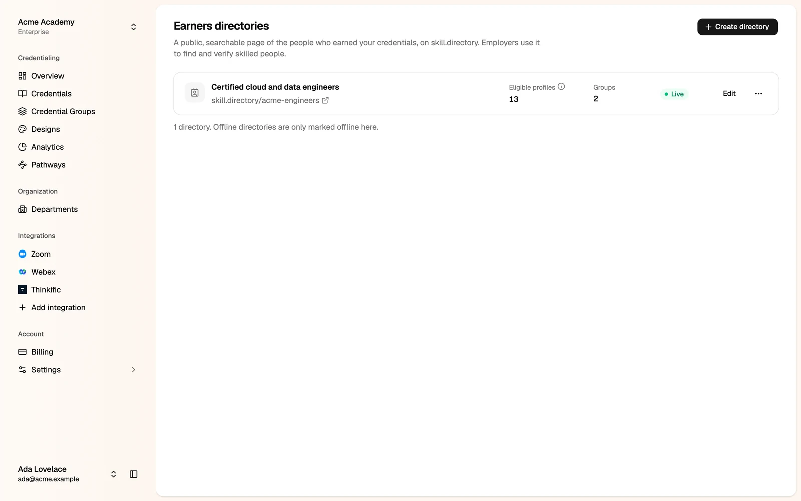 The Earners directories list