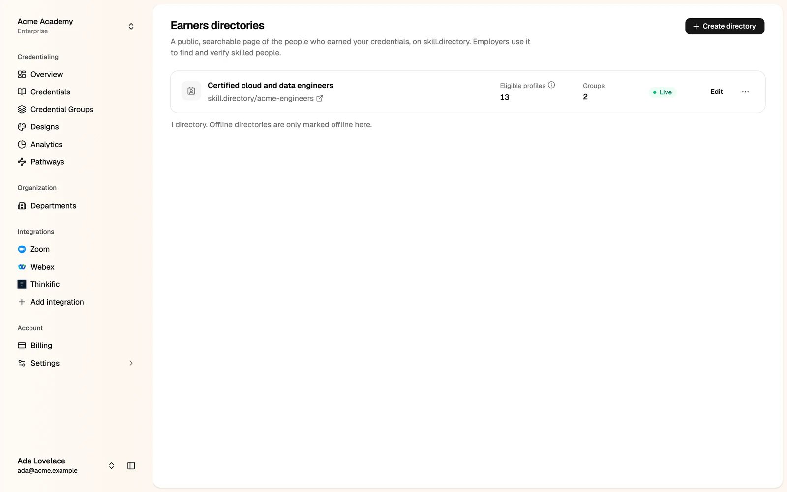 The Earners directories list