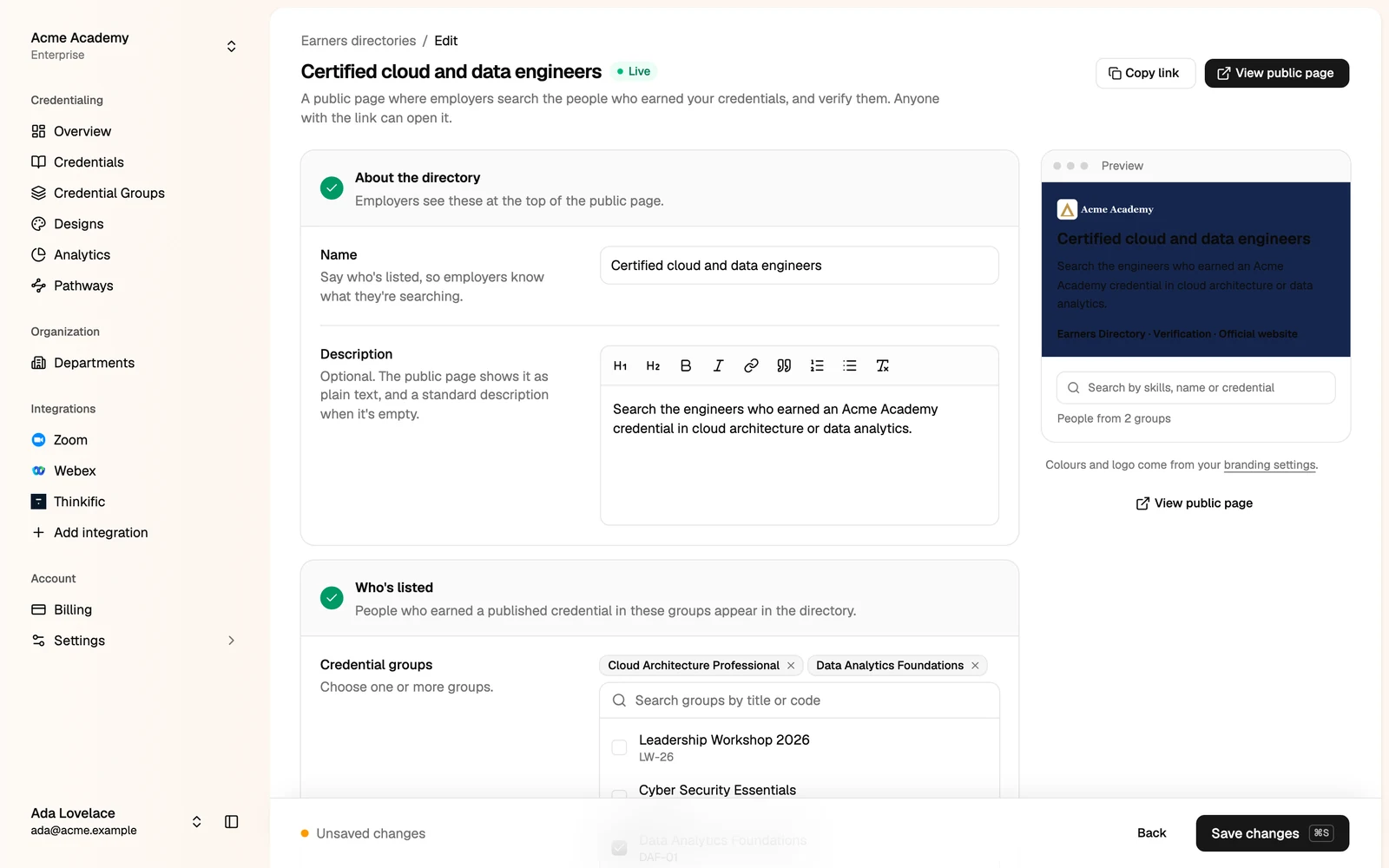 A directory form: about the directory and who's listed