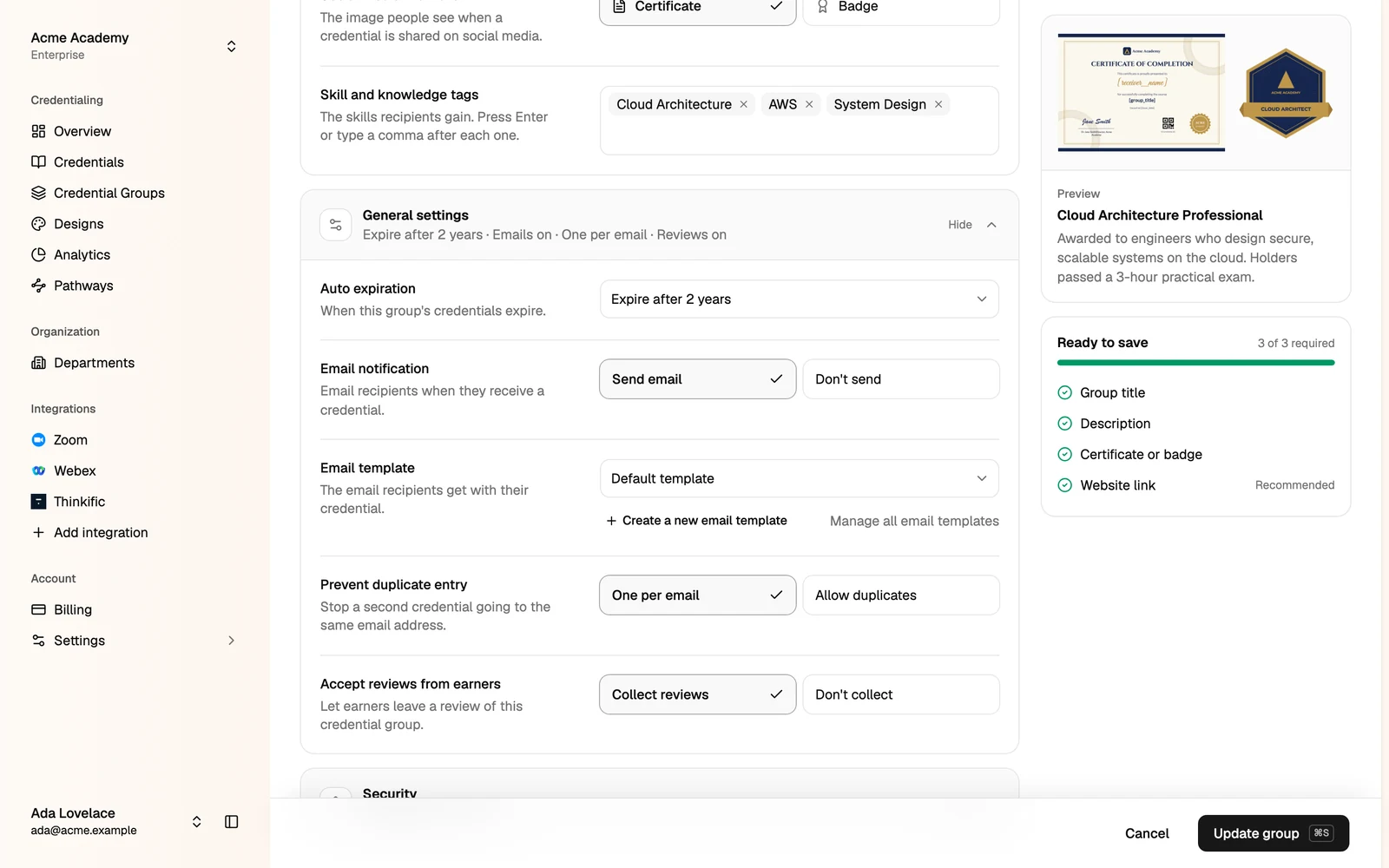 The General settings