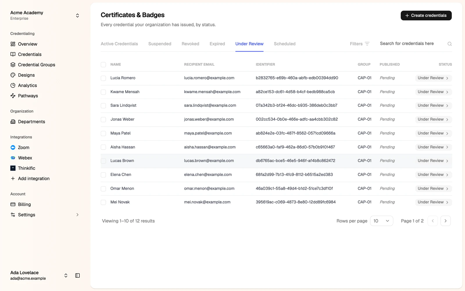 The Under Review tab