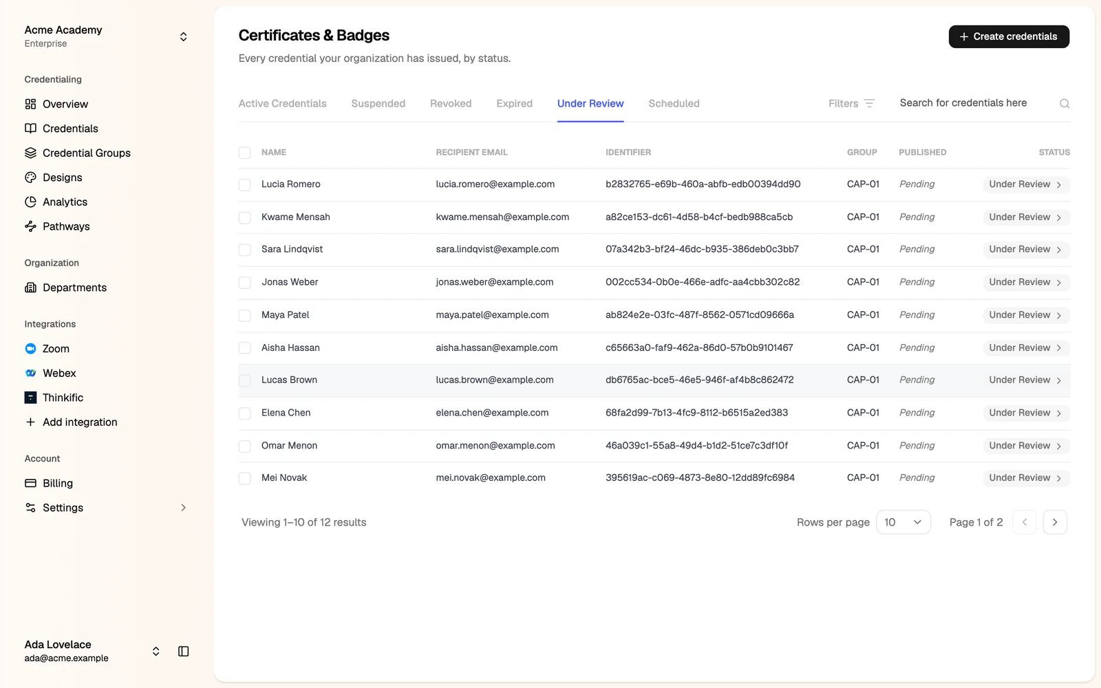 The Under Review tab