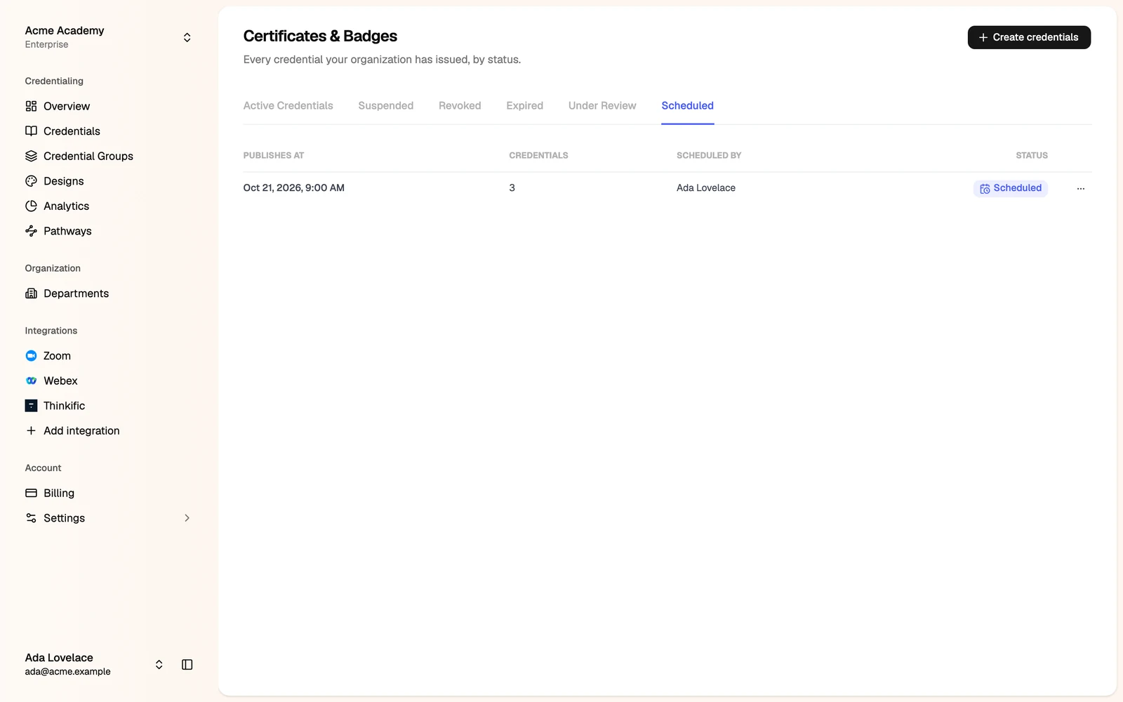 The Scheduled tab