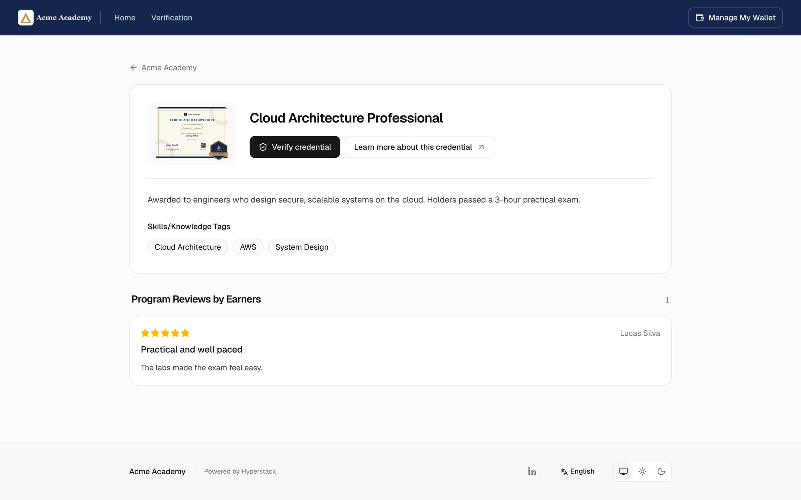 A program page with its description, skill tags and reviews by earners
