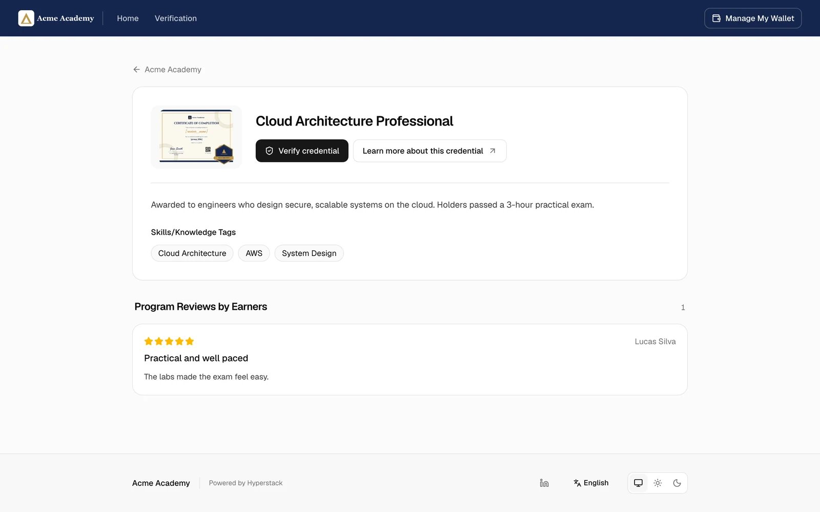 A program page with its description, skill tags and reviews by earners