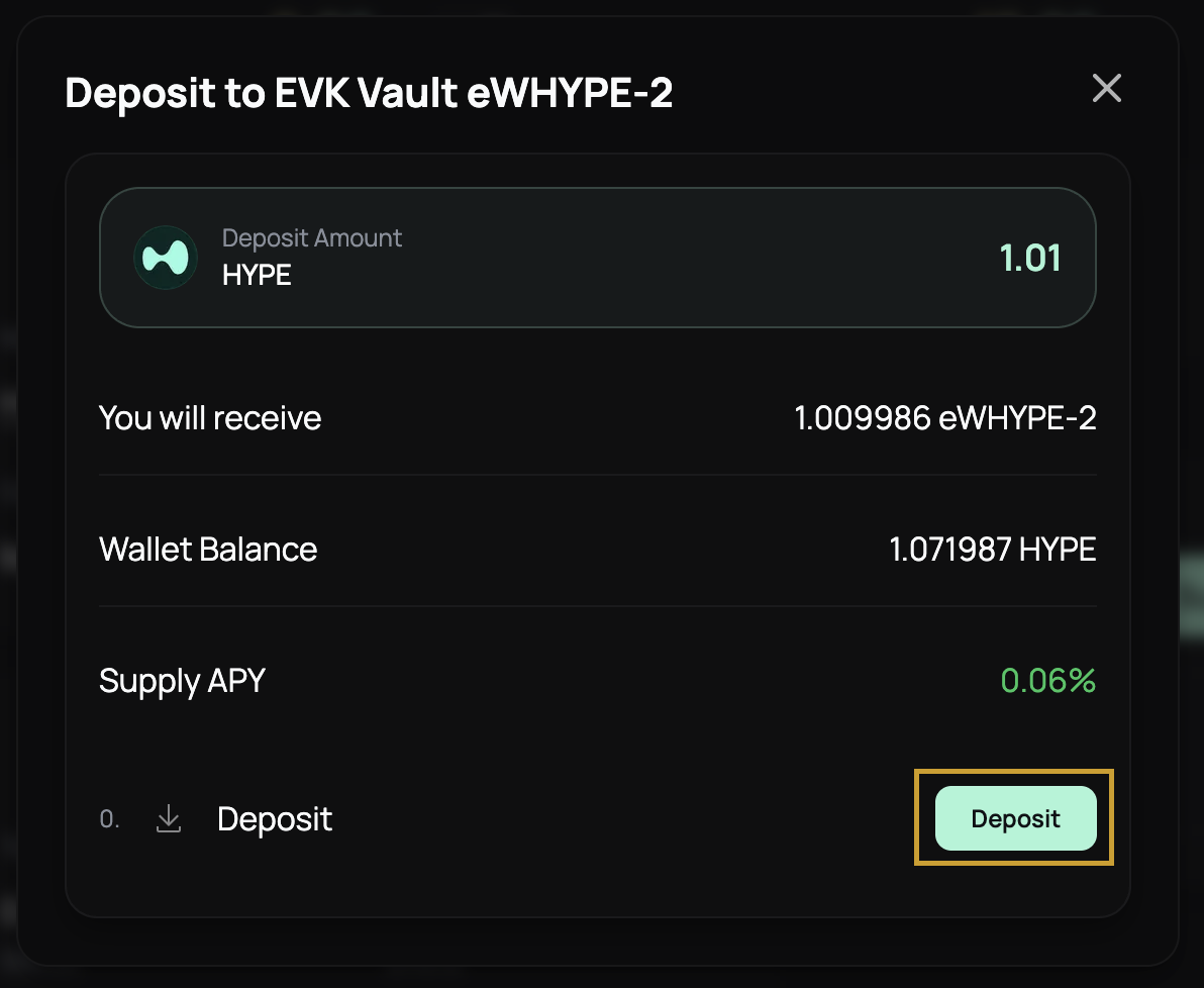 Deposit button on vault card