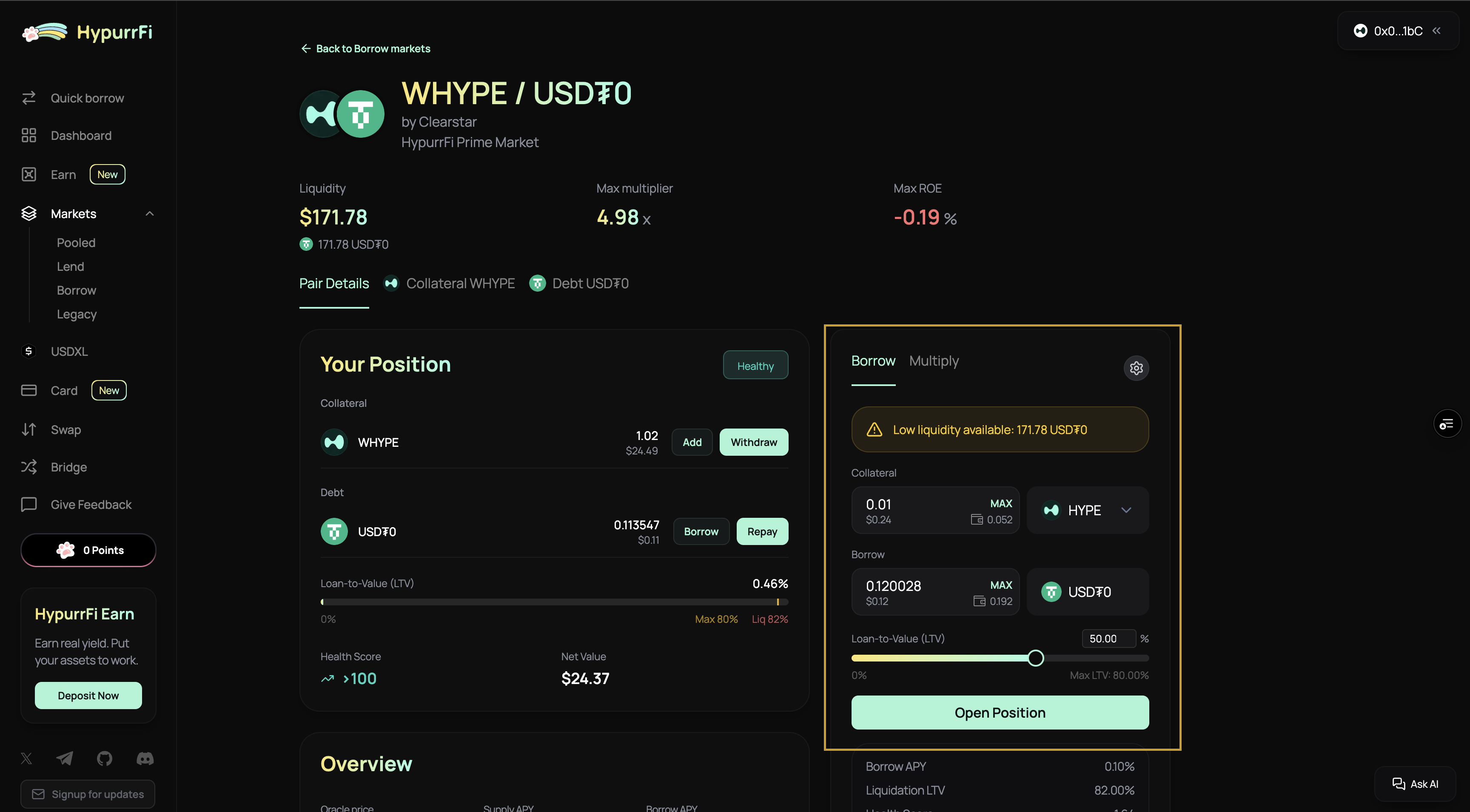 Enter borrow amount in the borrow form
