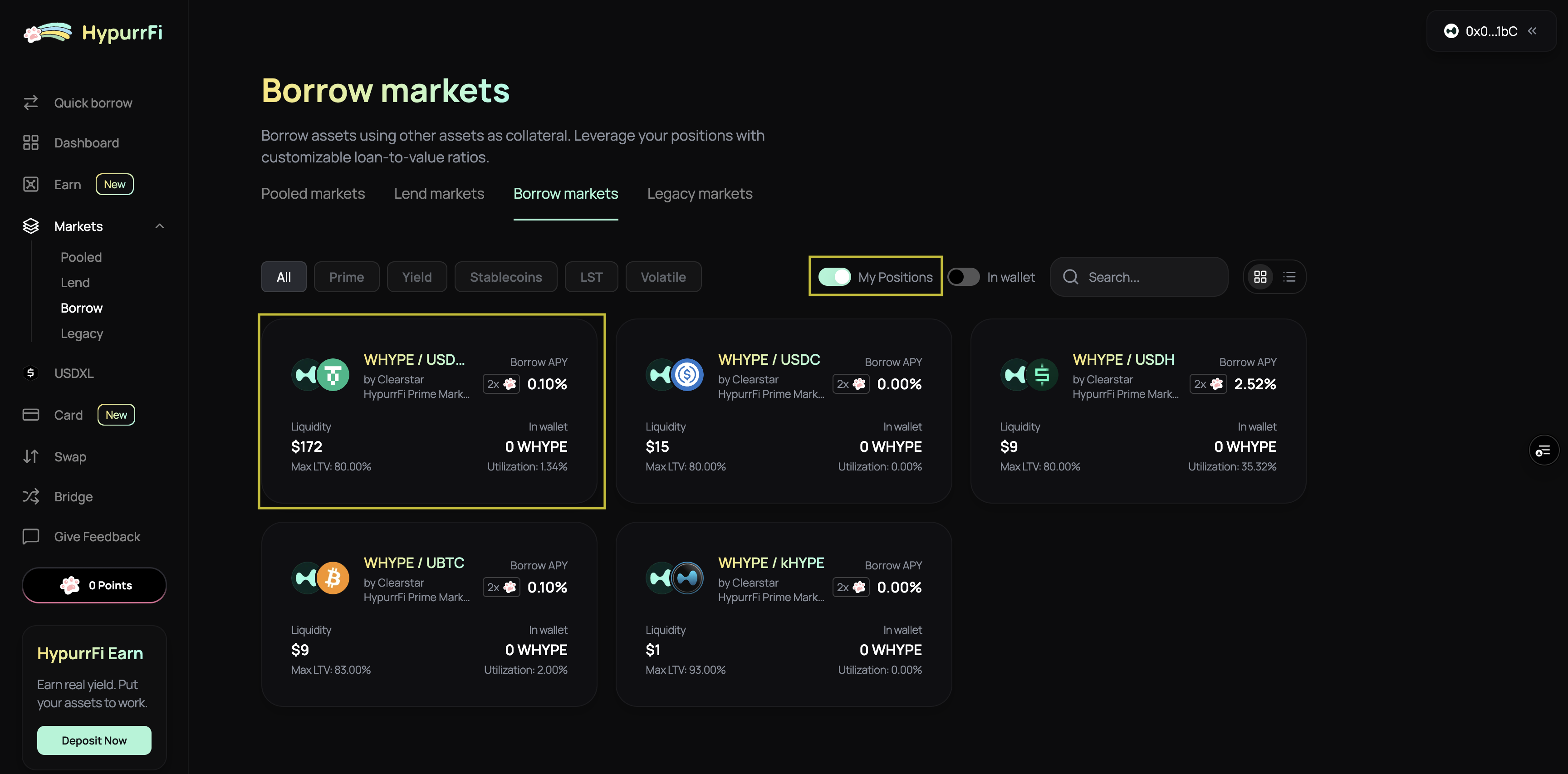 Selecting a collateral-debt pair from Borrow markets
