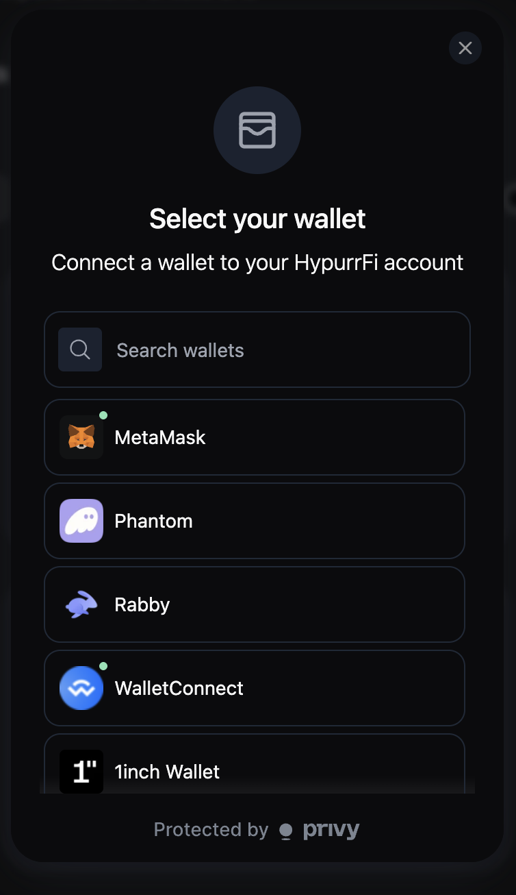 Wallet provider dropdown menu