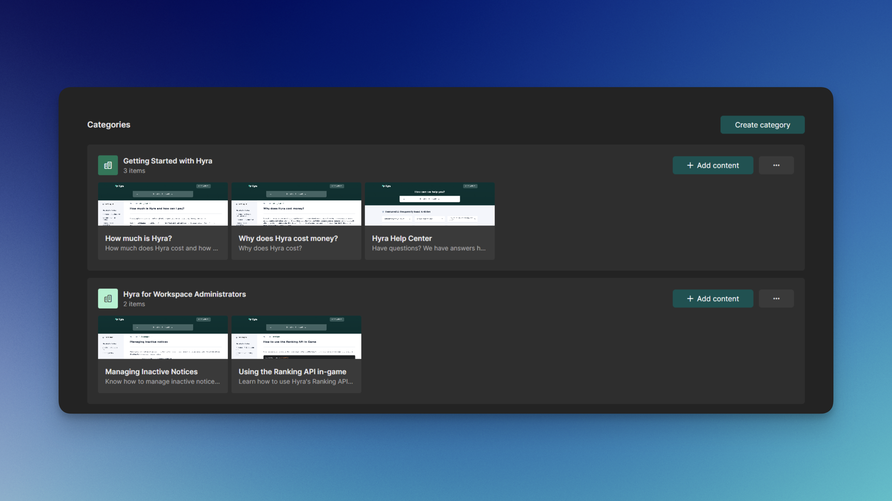 Categories - Hyra Docs