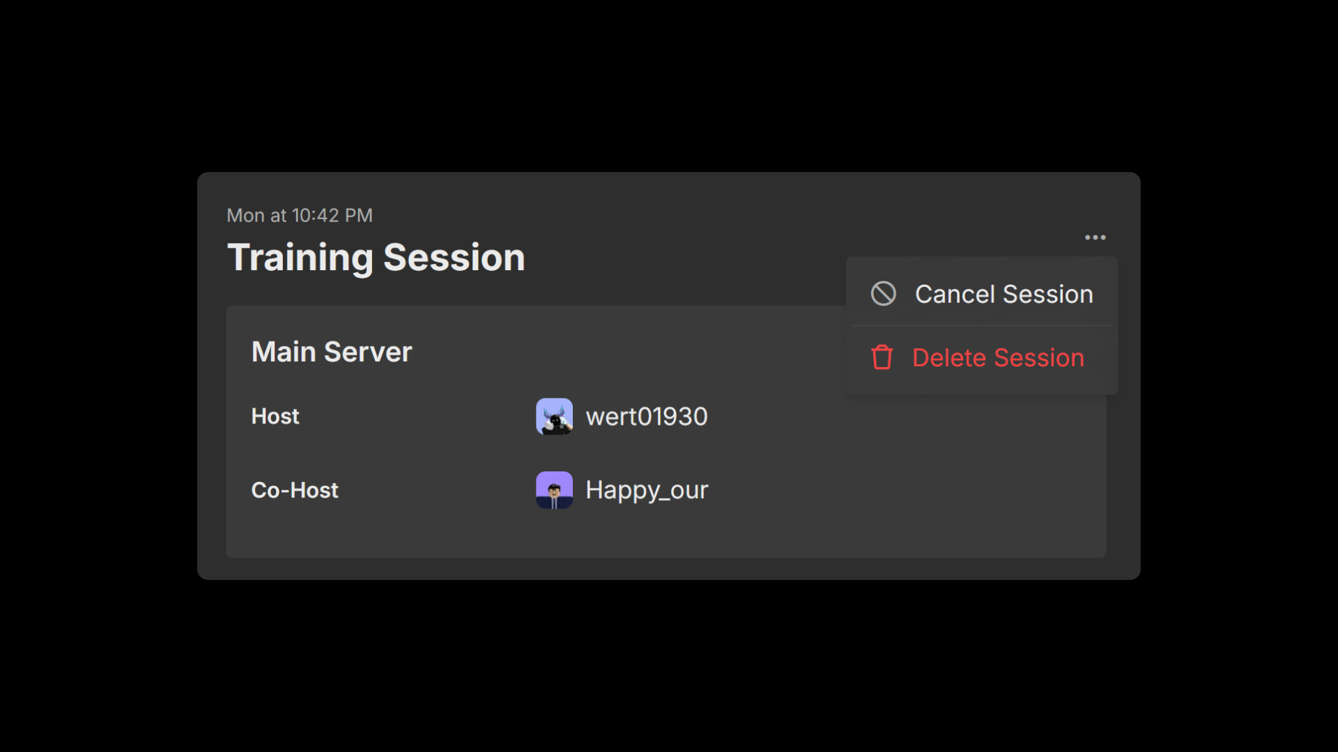 Button showing delete session.