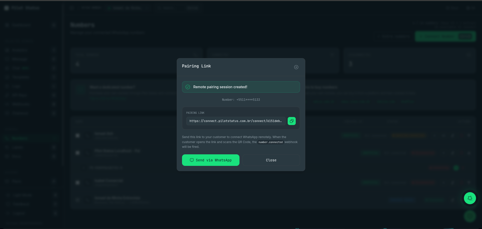 Pairing Link modal with the hosted connect link