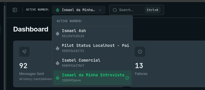 Active-number selector in the dashboard header