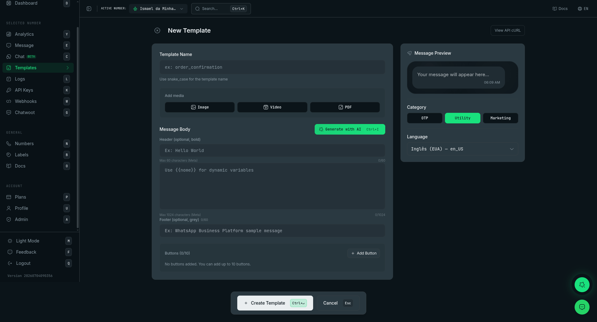 Pilot Status template editor