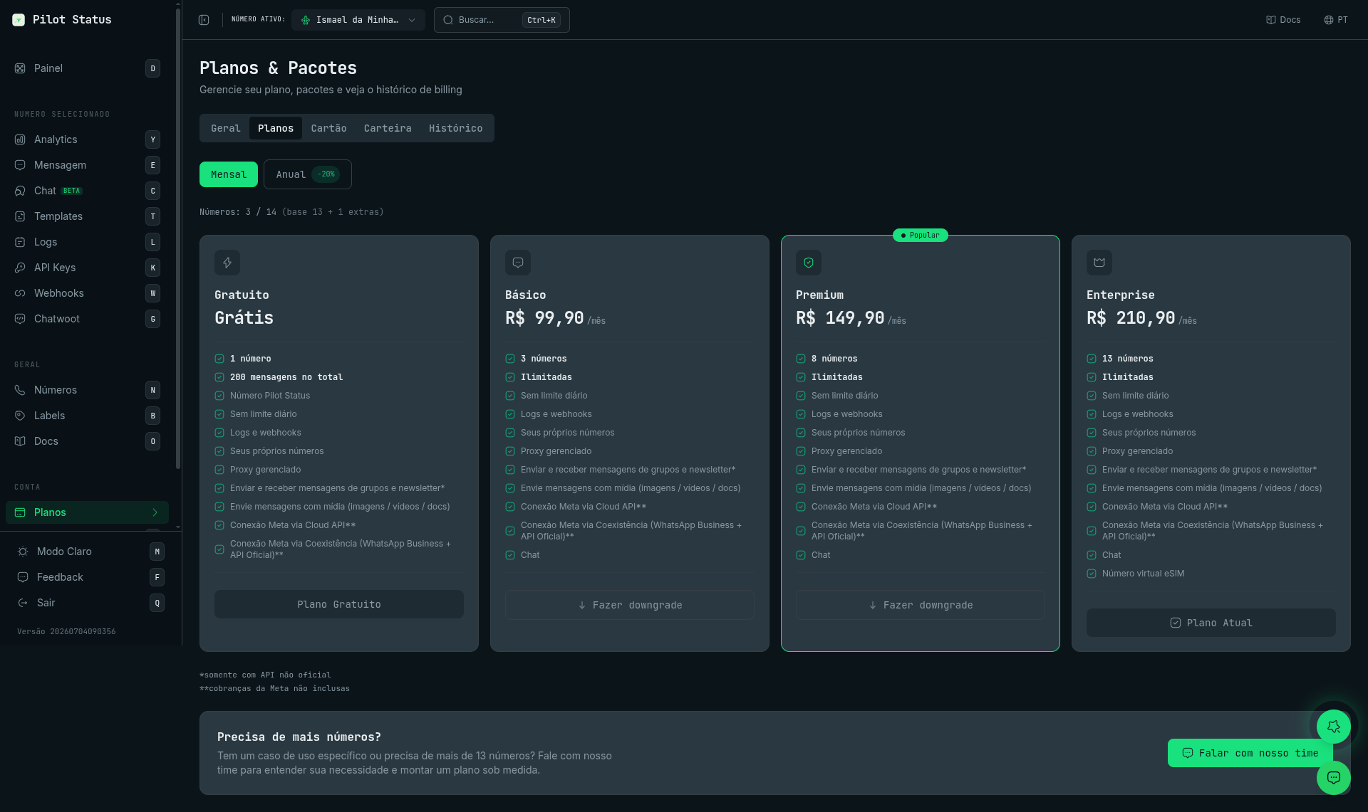 Pilot Status Plans page