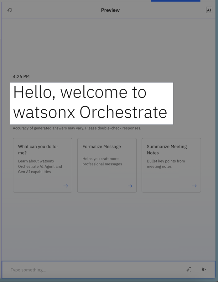Welcome message example