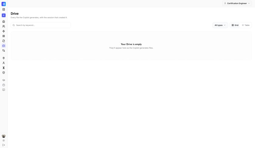 The Drive page, showing where every file your Persona AI generates will appear.