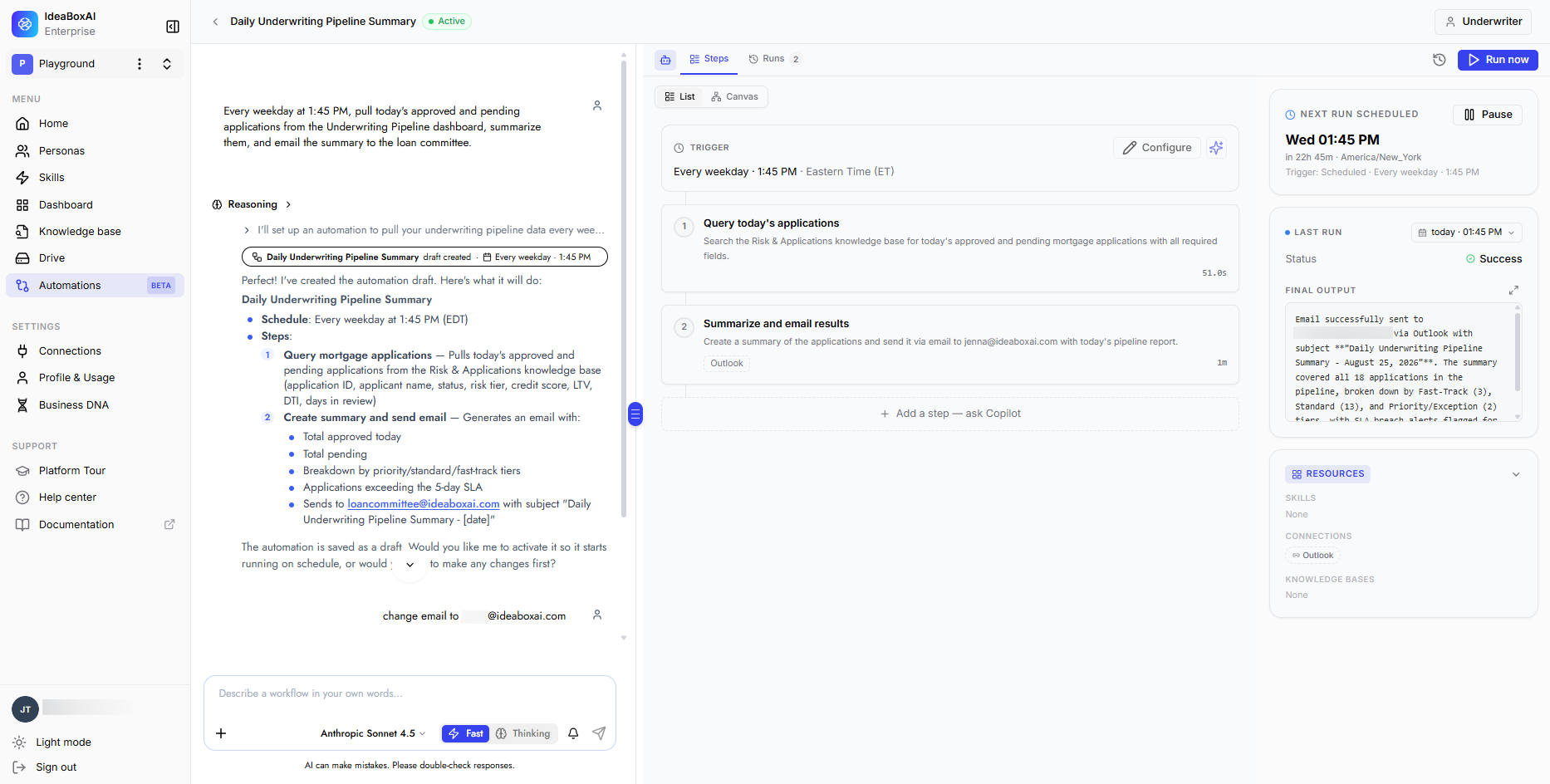 Active automation with editable trigger and steps in List view