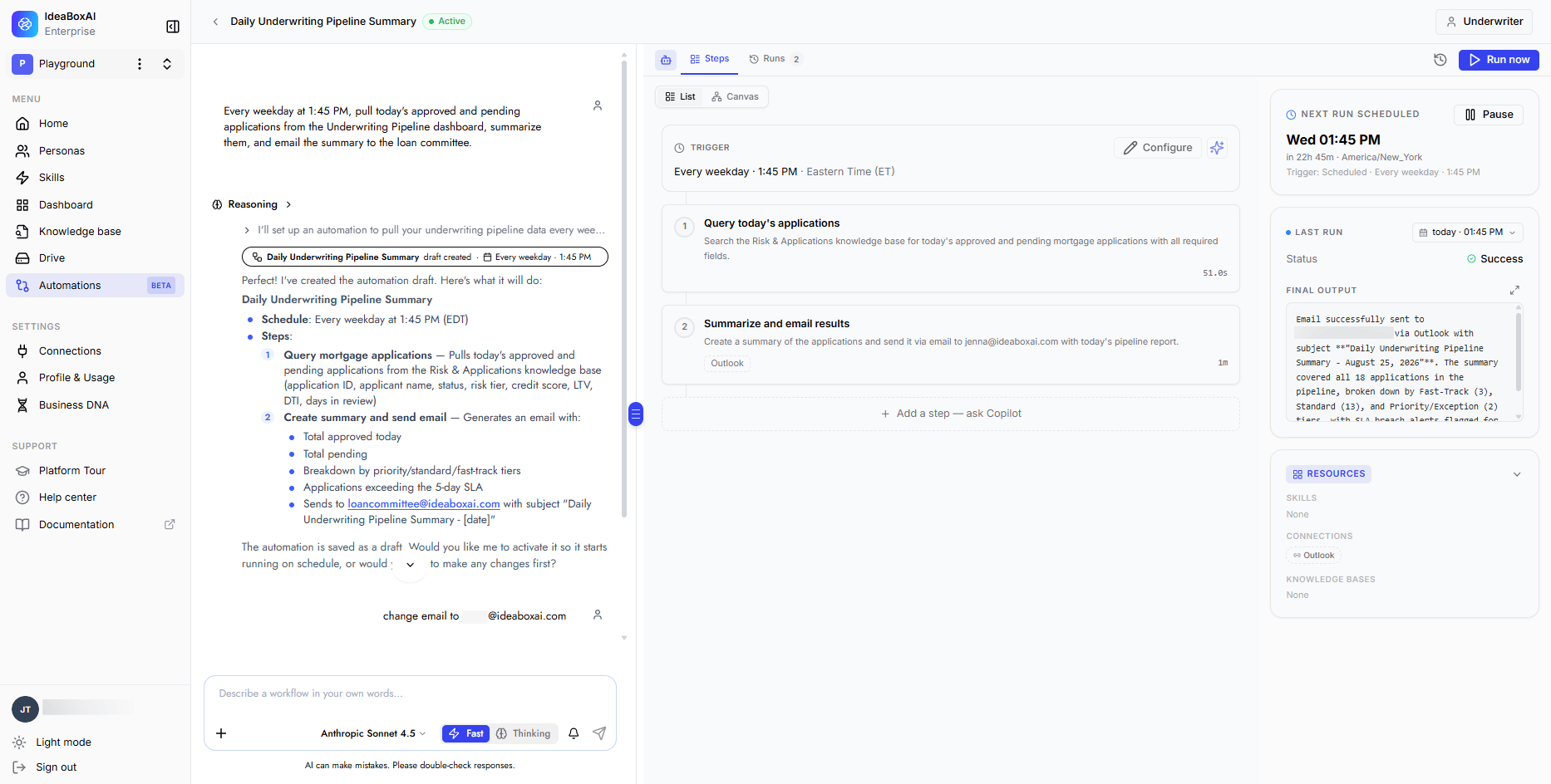 Active automation with editable trigger and steps in List view