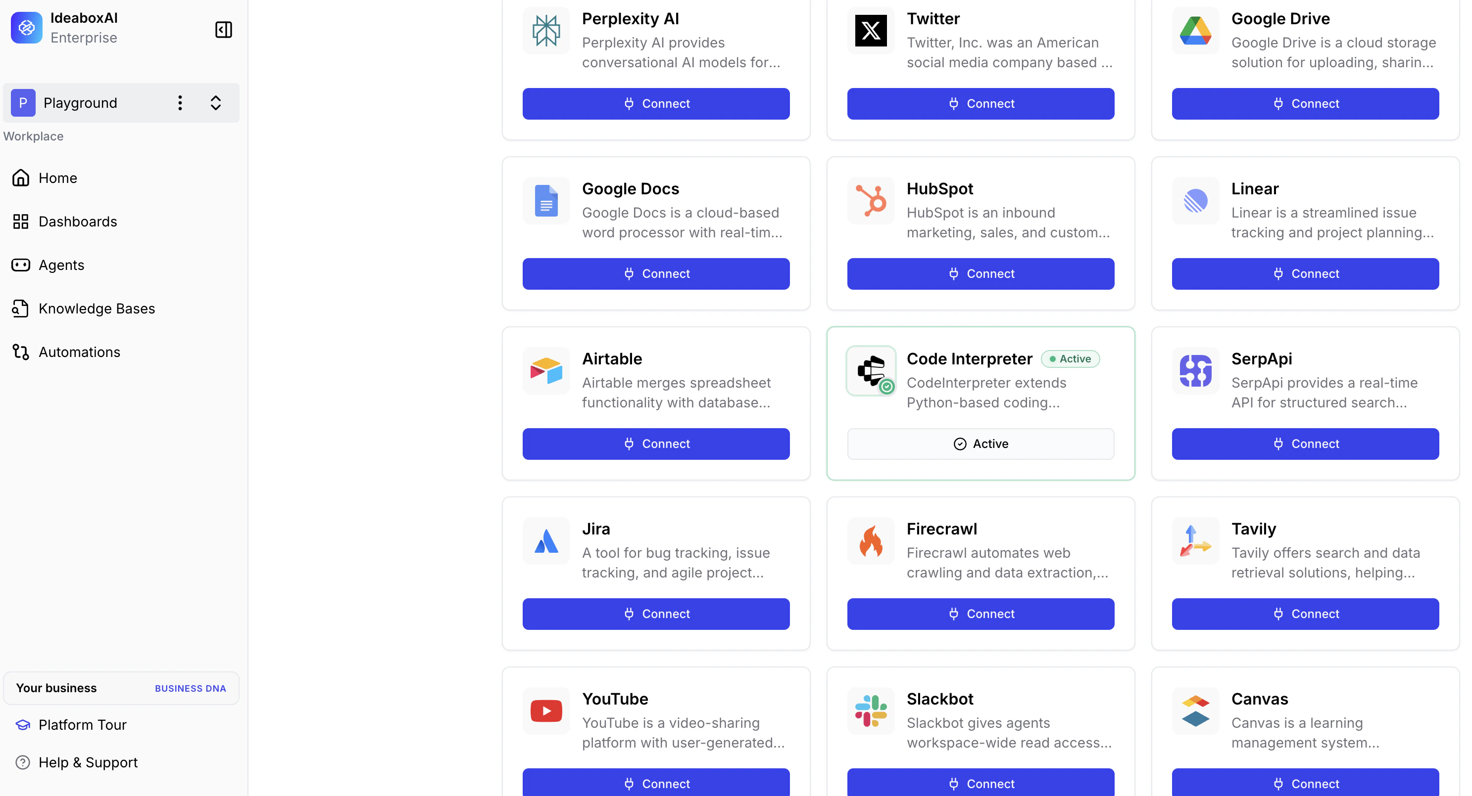Connectors search bar filtering results for Google Drive